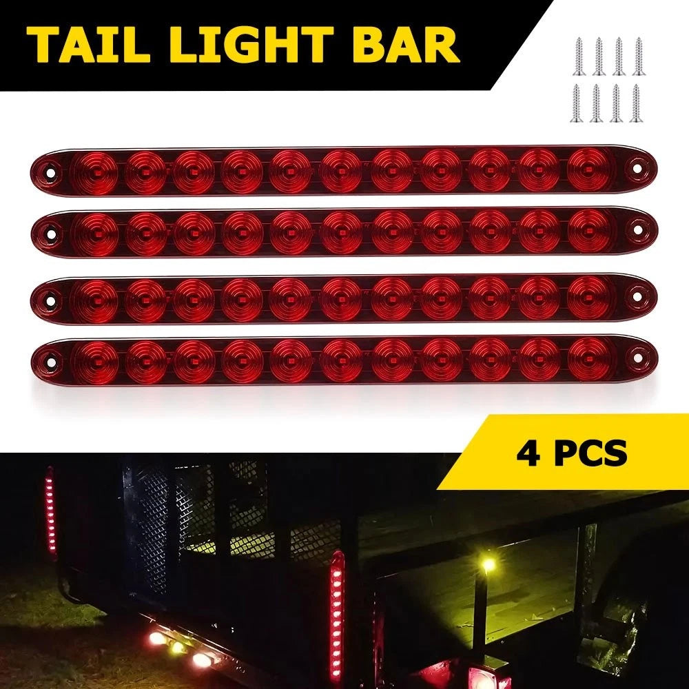 Set of 4 LED Red Sealed Trailer Truck RV Stop Tail Rear Brake Light Bars