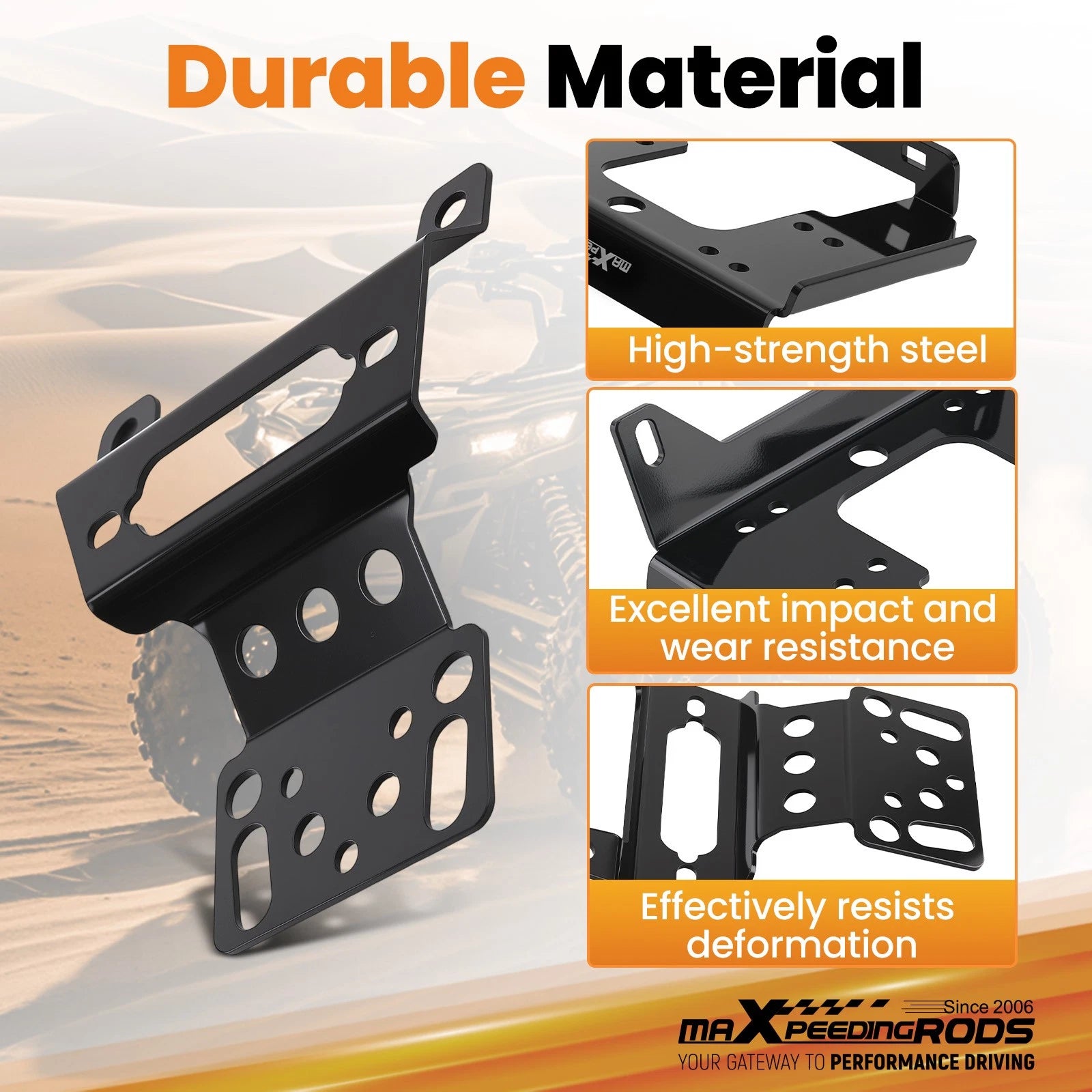 Front Winch Plate for Polaris RZR 900 EPS/S 1000 EPS (2015–2026) Black Steel