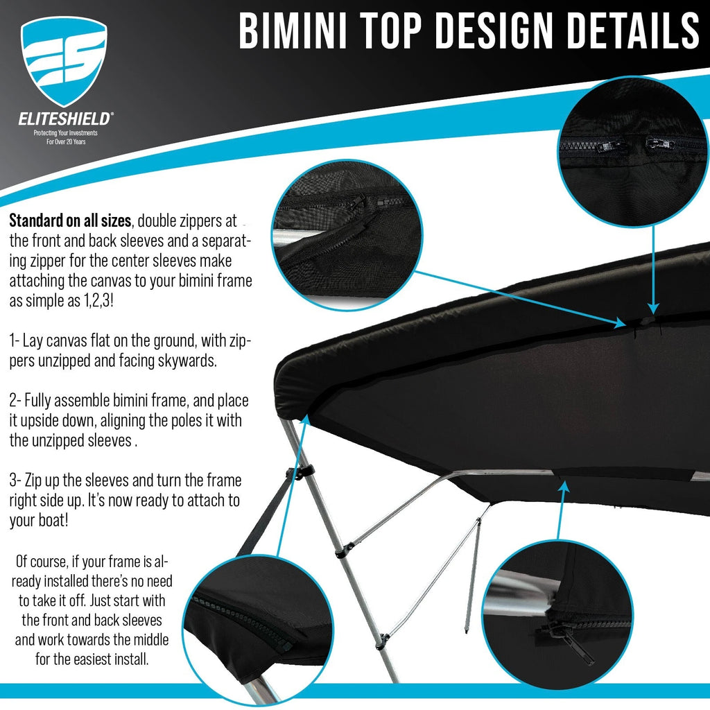Bimini Top Boat Cover for 3 Bow (Fits 72"L x 36"H x 91"-96"W)
