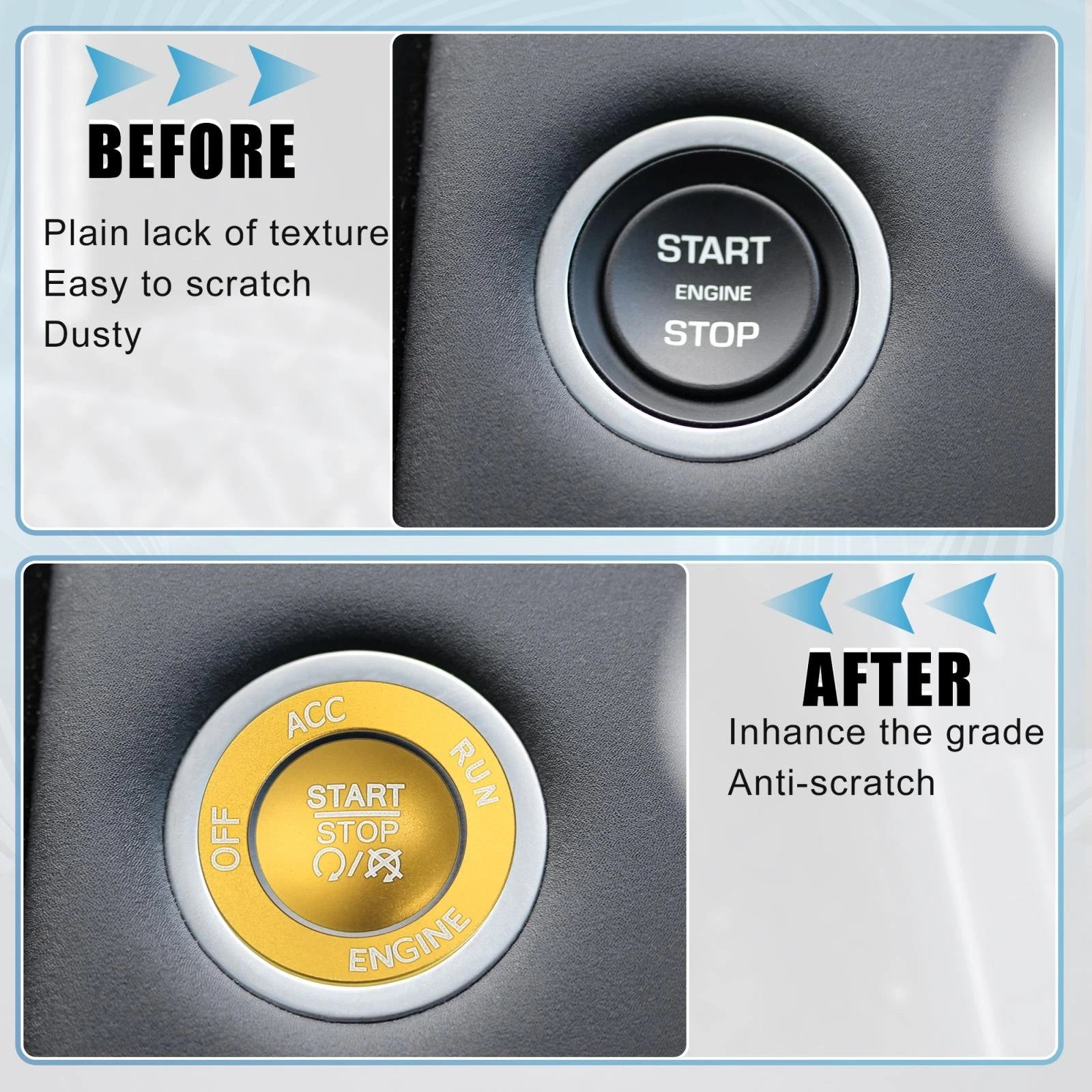 Engine Start Stop Button Cover Trim Kit for Dodge Charger Challenger (2015–2023) Gold Tone