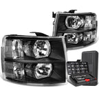 Pair of Black/Clear Signal Headlight Lamps for Chevy Silverado (2007–2014)