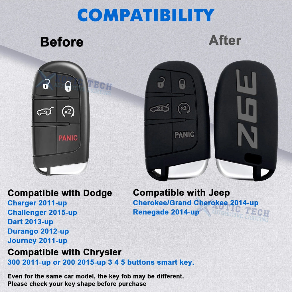 Silicone Remote Key Fob Shell Cover for Jeep Chrysler Dodge (2014-2024)