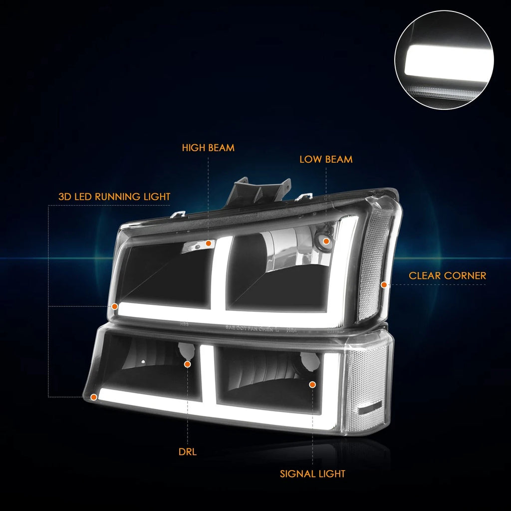 OE Style LED DRL Headlights for Silverado 1500 2500 3500 (2003–2006)