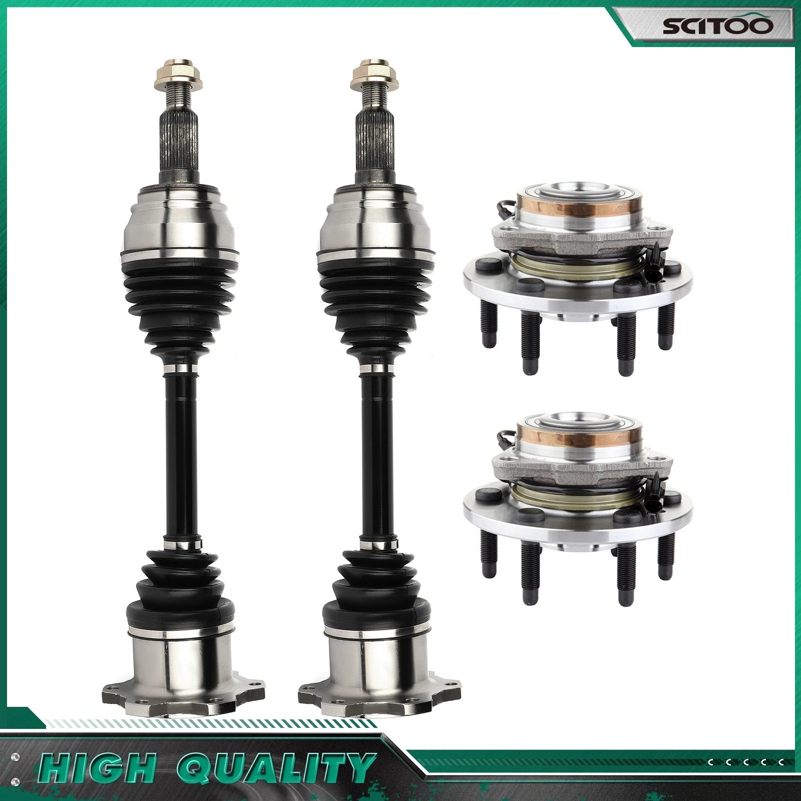 Set of 2 Wheel Bearing Hubs + 2 CV Axle Shafts for Chevrolet Silverado 1500 (1999–2006)