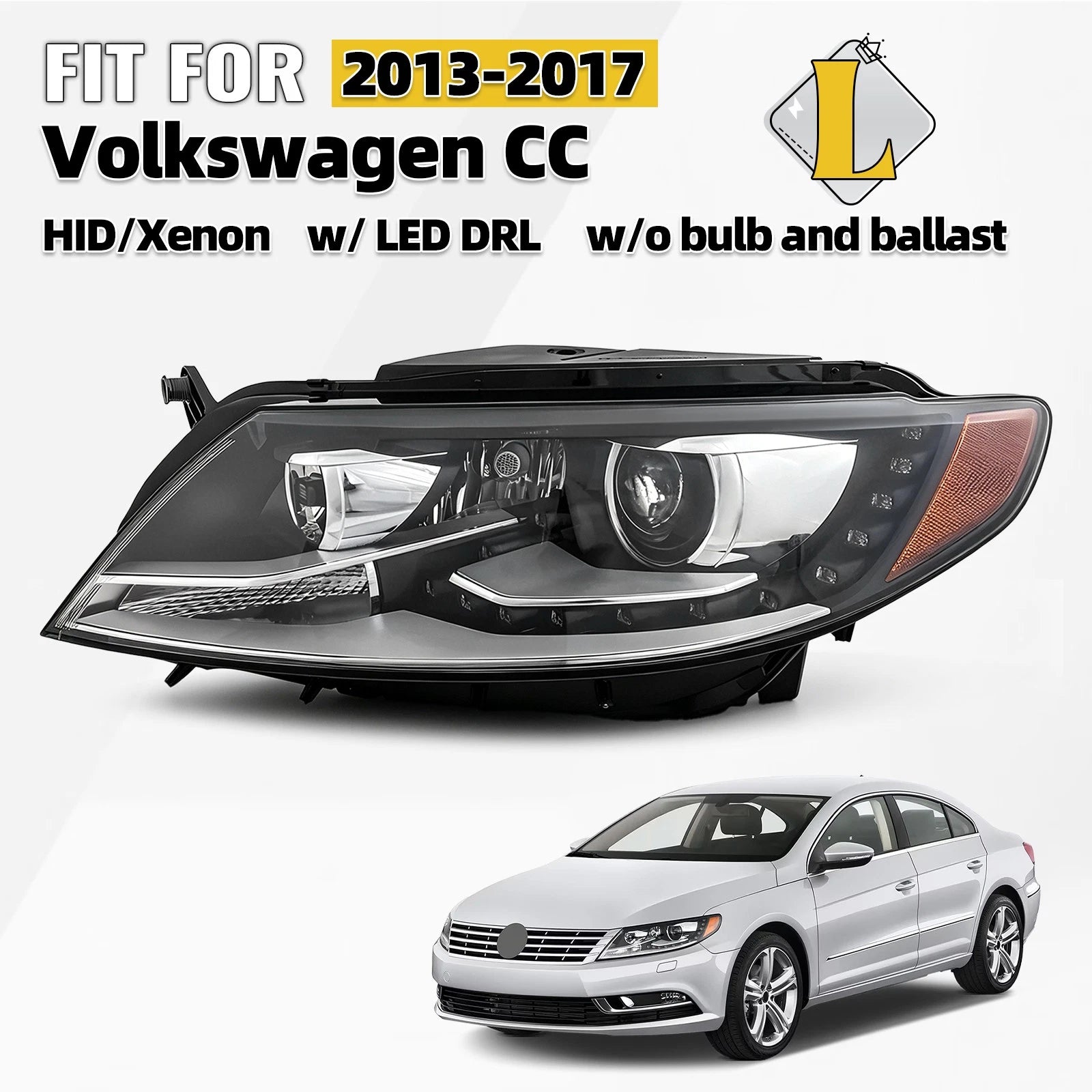 Left HID Xenon Headlight w/LED DRL for Volkswagen CC (2013–2017)