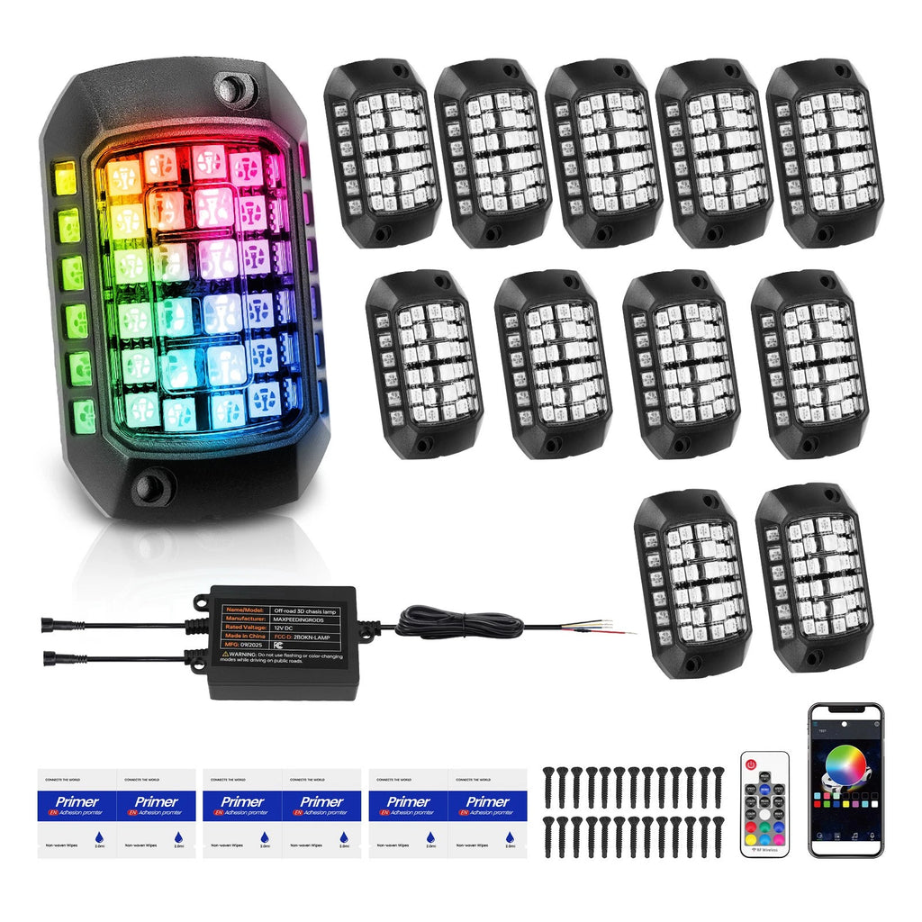 12Pcs Waterproof RGB LED Rock Lights for Car SUV Truck ATV UTV
