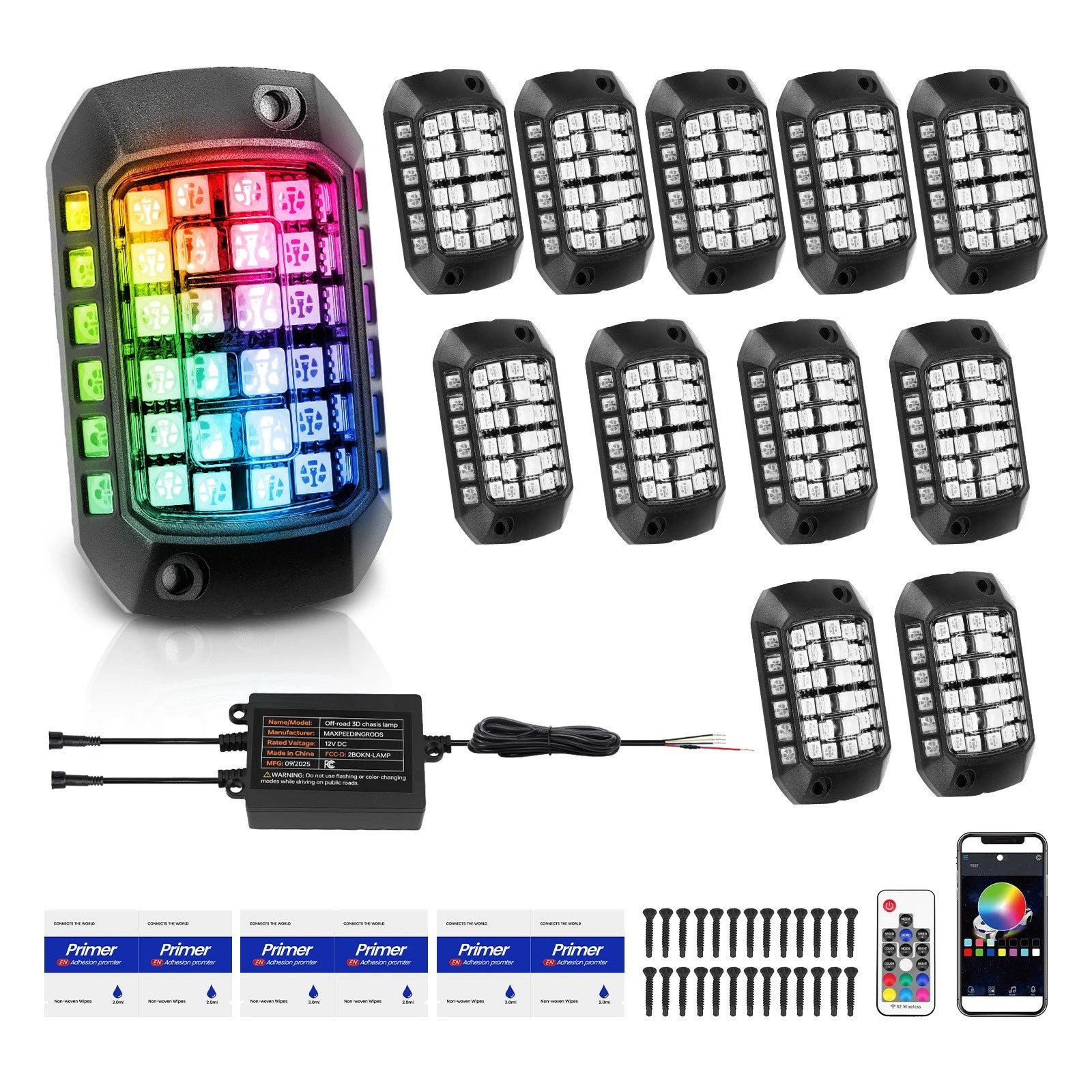 12Pcs Waterproof RGB LED Rock Lights for Car SUV Truck ATV UTV