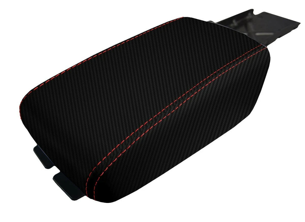 Carbon Fiber Console Lid Armrest Cover for Nissan Altima (2005–2006) Red Stitch