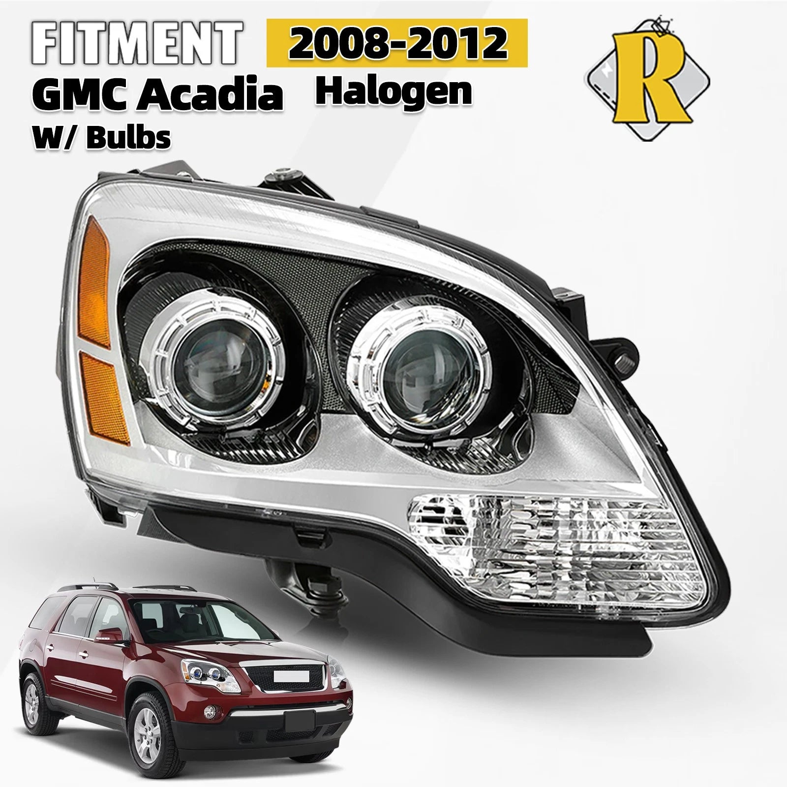 Projector Halogen Headlight w/ Bulb for GMC Acadia (2008–2012) Right Passenger