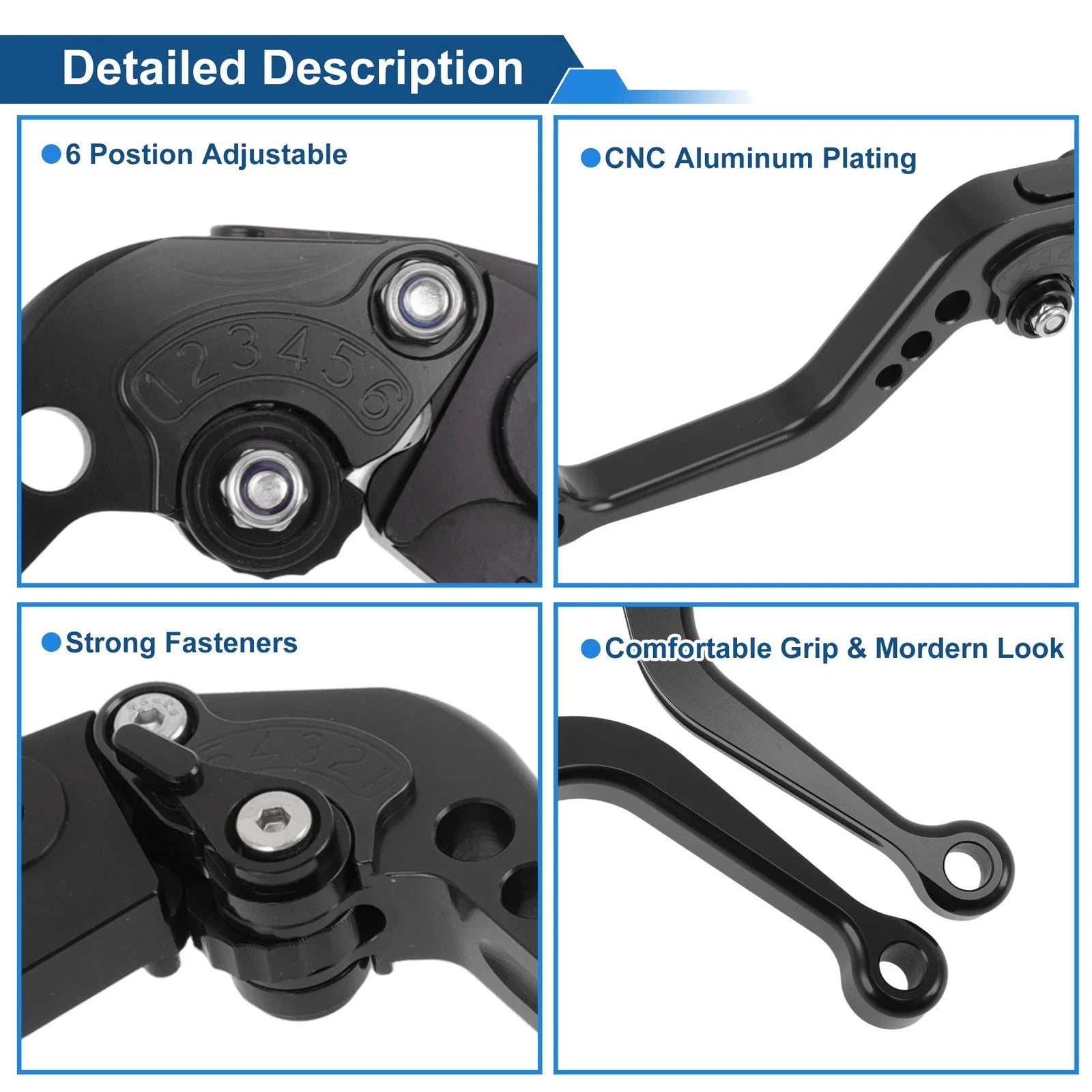 Adjustable Short Brake Clutch Levers for Suzuki GSXR600 (1997–2003) Solid Black