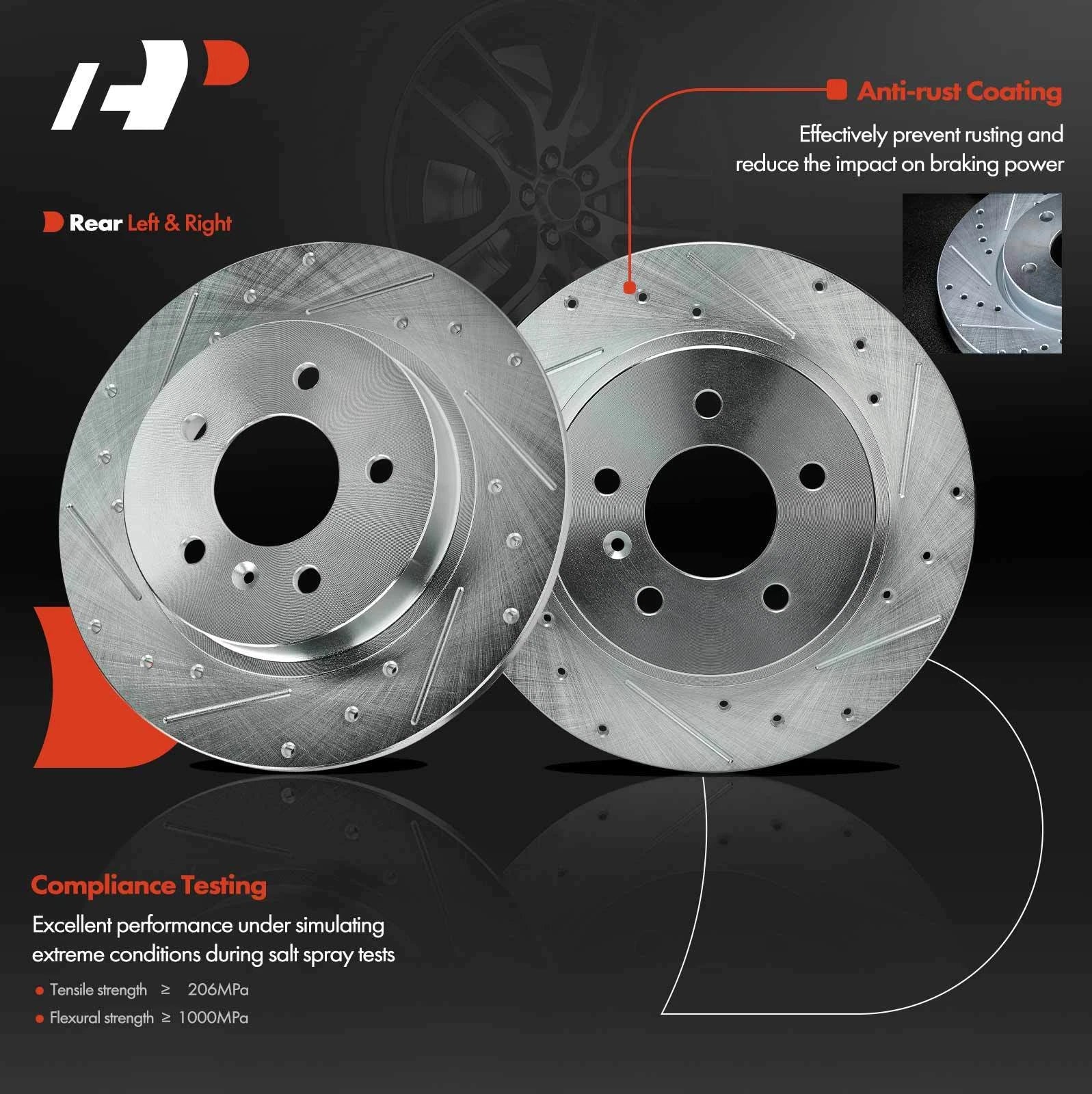 Set of 6 Rear Drilled Brake Rotors & Pads for Buick Lucerne Cadillac DTS