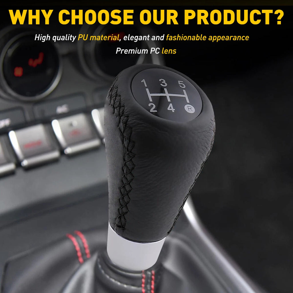Black Leather 5 Speed Gear Shift Knob for Universal Cars (YYYY–YYYY)