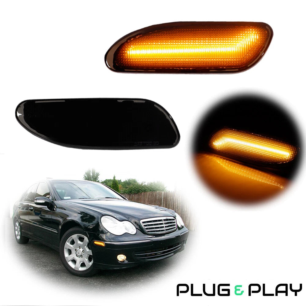 Smoked Lens Amber LED Side Marker Lights for Mercedes W203 C-Class (2001–2007)
