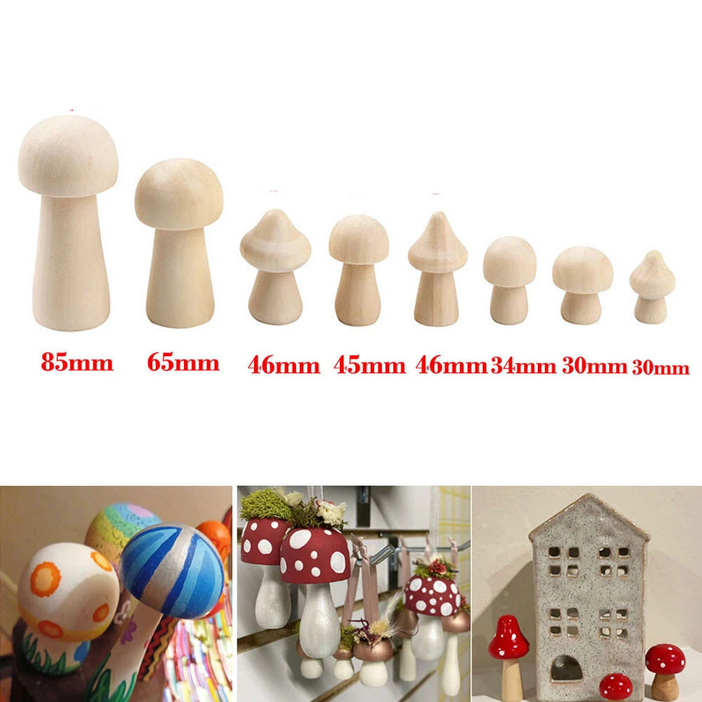 Set of 4 Unpainted Mushroom Peg Dolls for Kids DIY Craft