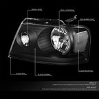 Headlights for Ford F-150 Lincoln Mark LT (2004–2008) Black/Clear