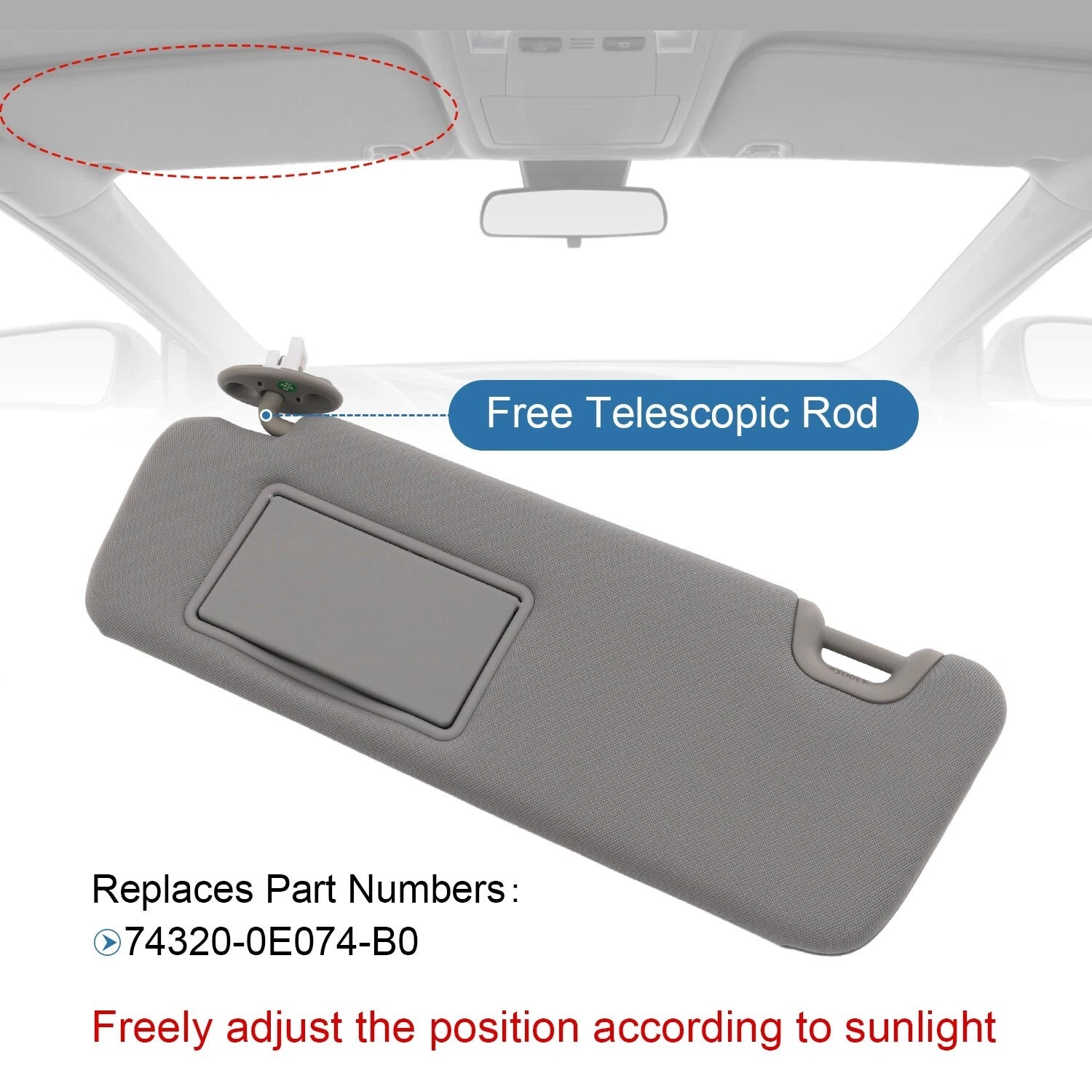 Left Driver Side Sun Visor for Toyota Highlander (2014-2019) Gray