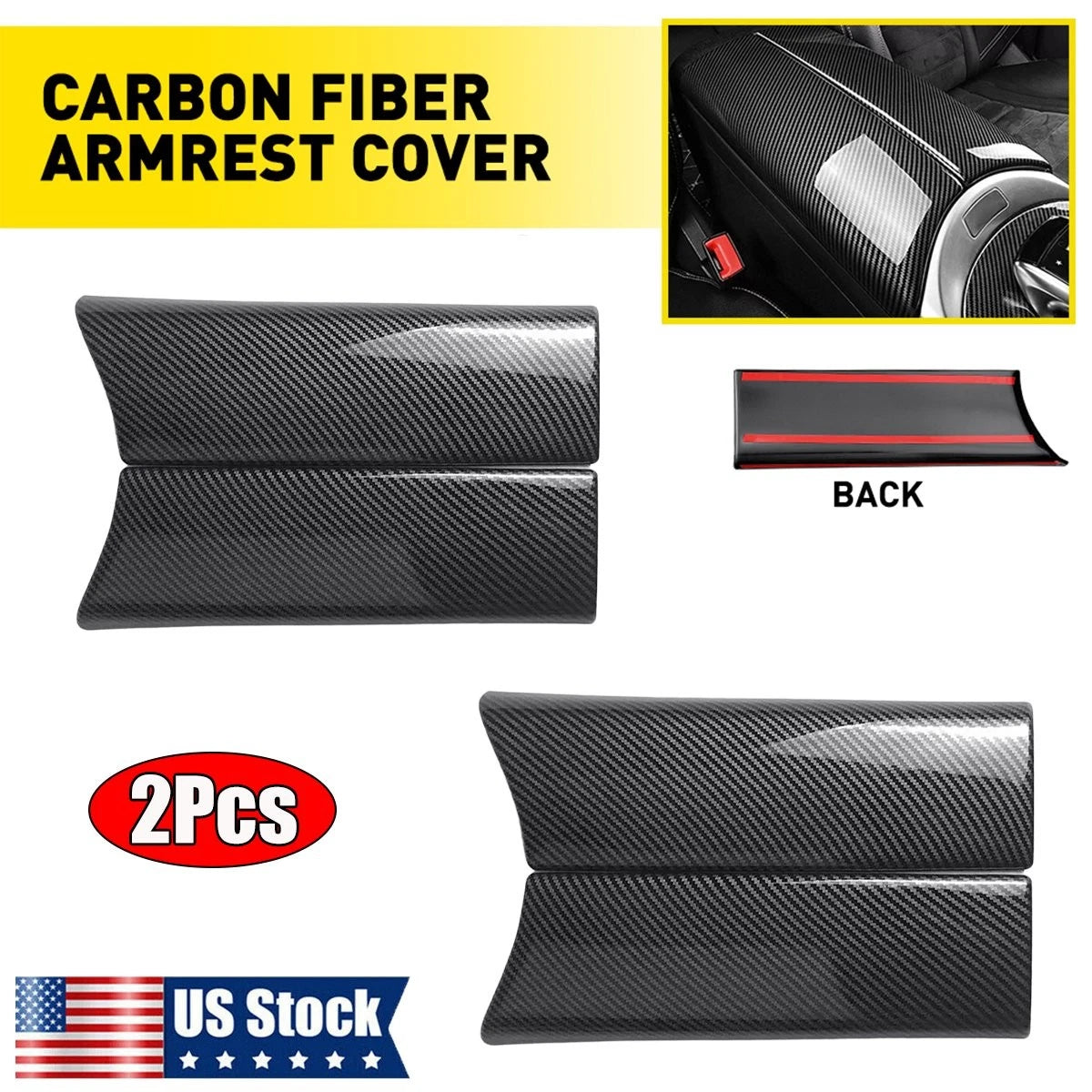 2X Carbon Black Console Armrest Box Cover for Mercedes Benz C GLC Class (2015–2022)