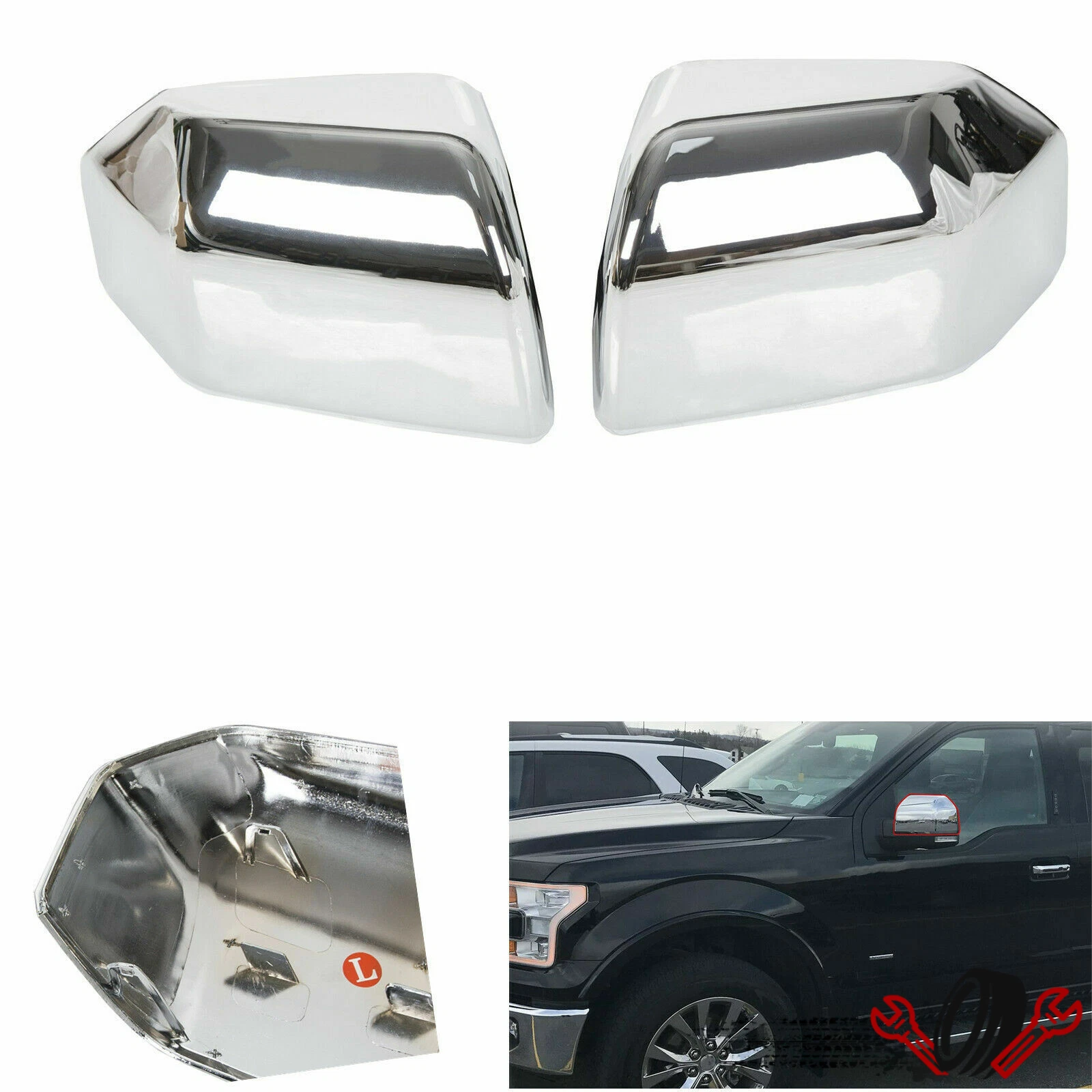 Set of 2 Chrome Side View Mirror Covers for Ford F-150 (2015–2020)