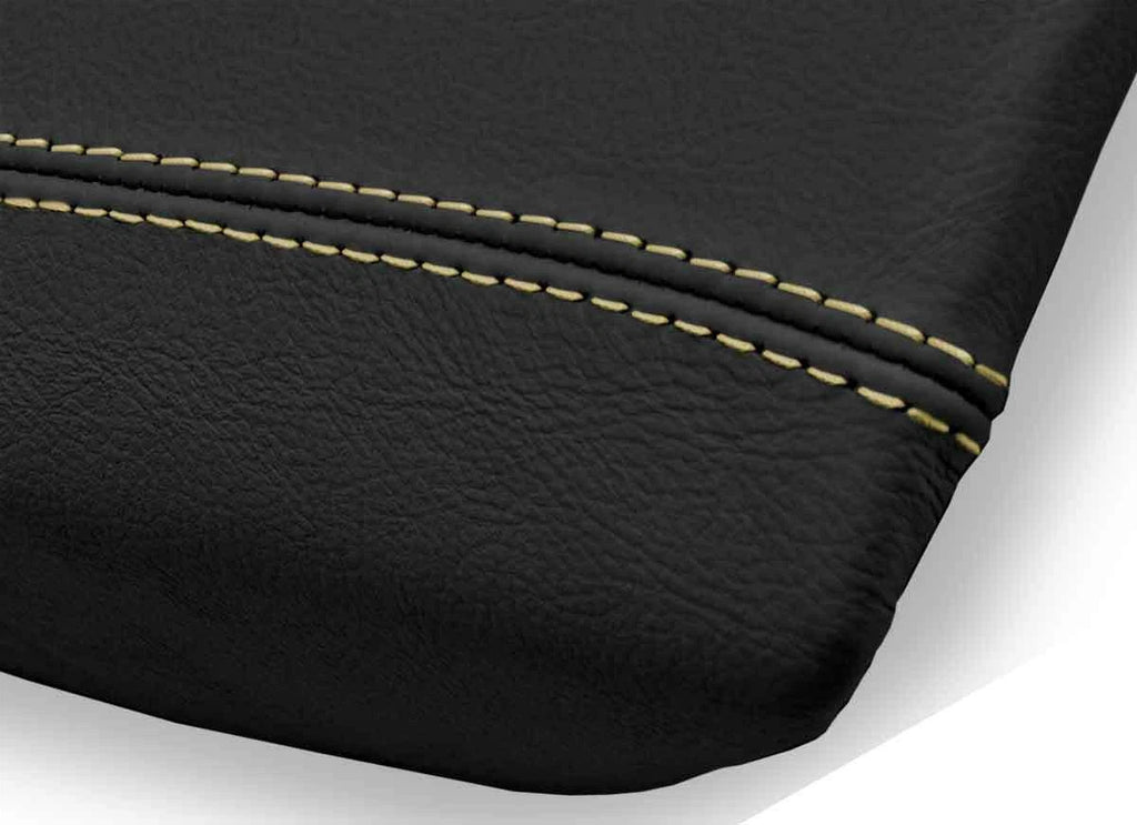 Leather Console Lid Armrest Cover for Volvo S80 (1999–2006) Black Beige Stitch