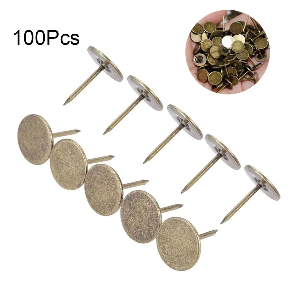 100pcs Antique Bronze Flat Head Upholstery Nails Push Pins Hardware