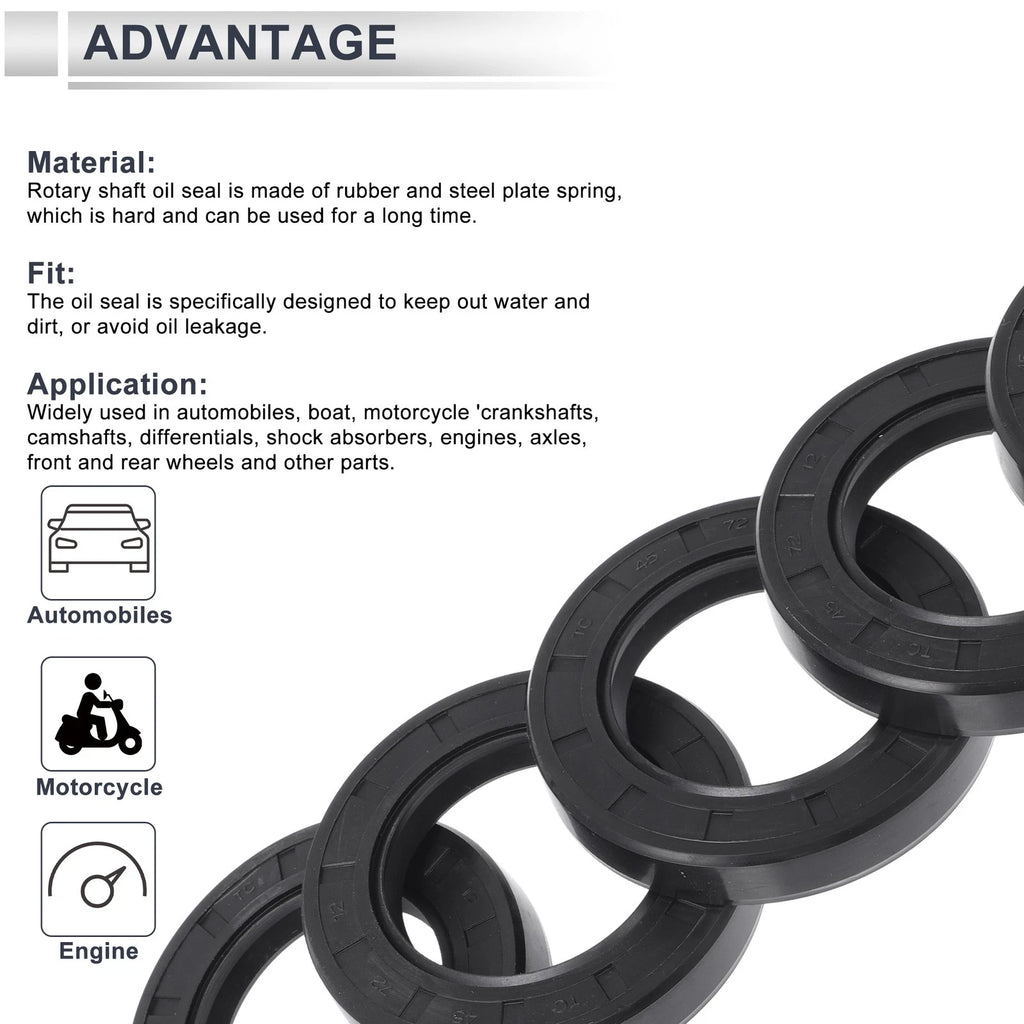 Set of 5 Oil Seal Rotary Shaft Seal NBR Rubber 45x72x12mm