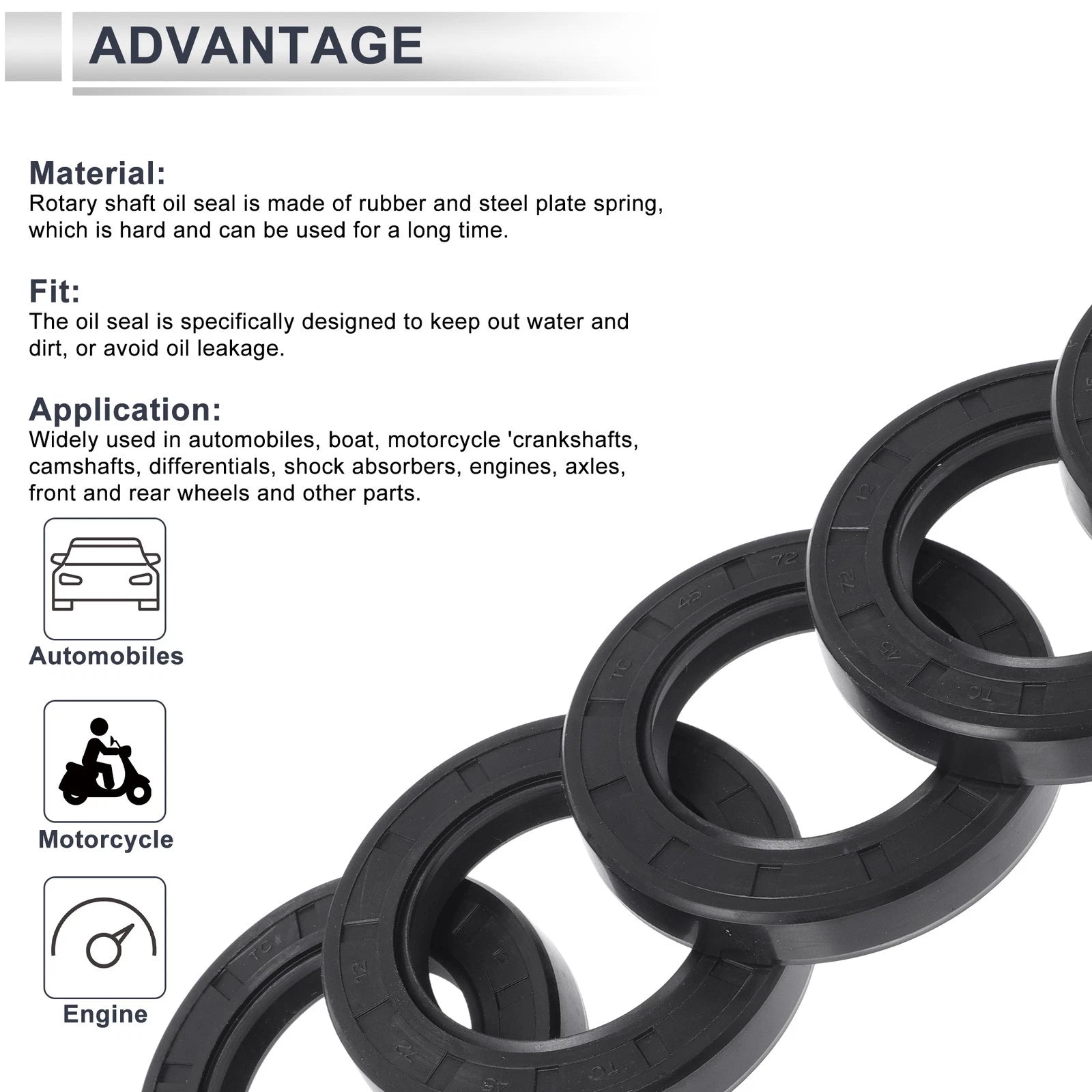 Set of 5 Oil Seal Rotary Shaft Seal NBR Rubber 45x72x12mm