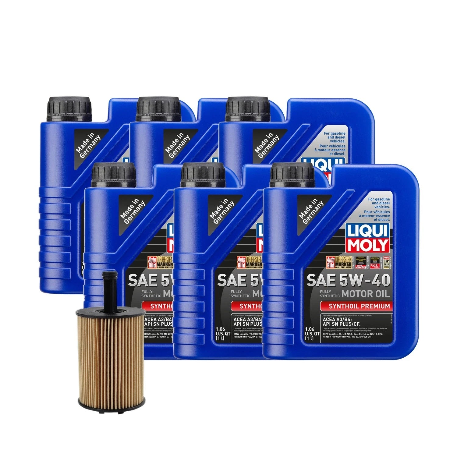 6L Liqui Moly Synthoil Premium SAE 5W-40 Oil Change Kit for Audi (2000–2023)