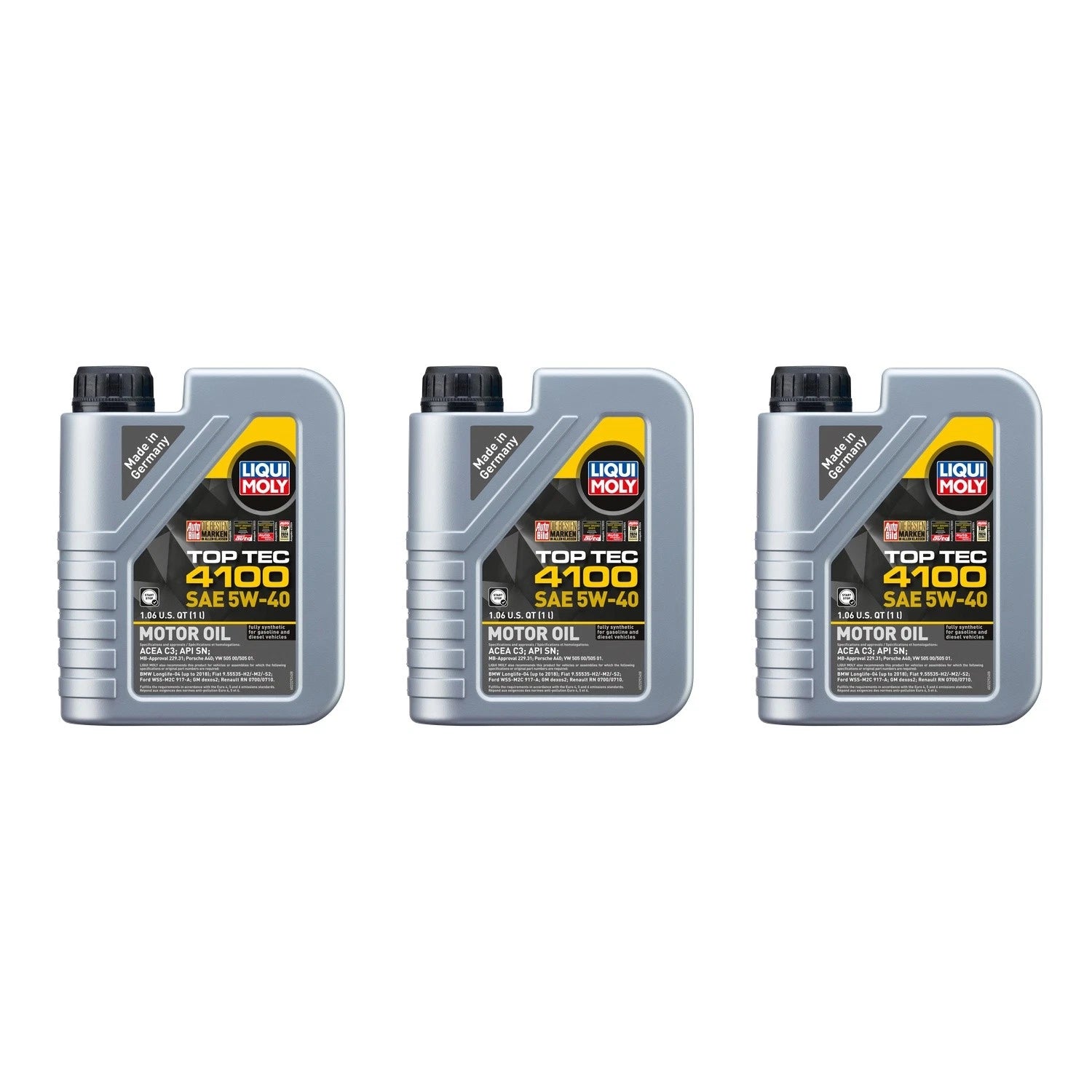 Set of 3 Liqui Moly Top Tec 4100 5W-40 Engine Motor Oil (3L)