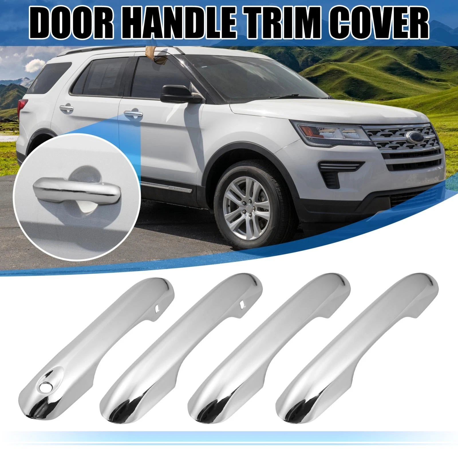 Set of 4 Exterior Door Handle Cover Trim for Ford Explorer (2020–2022) Silver Tone