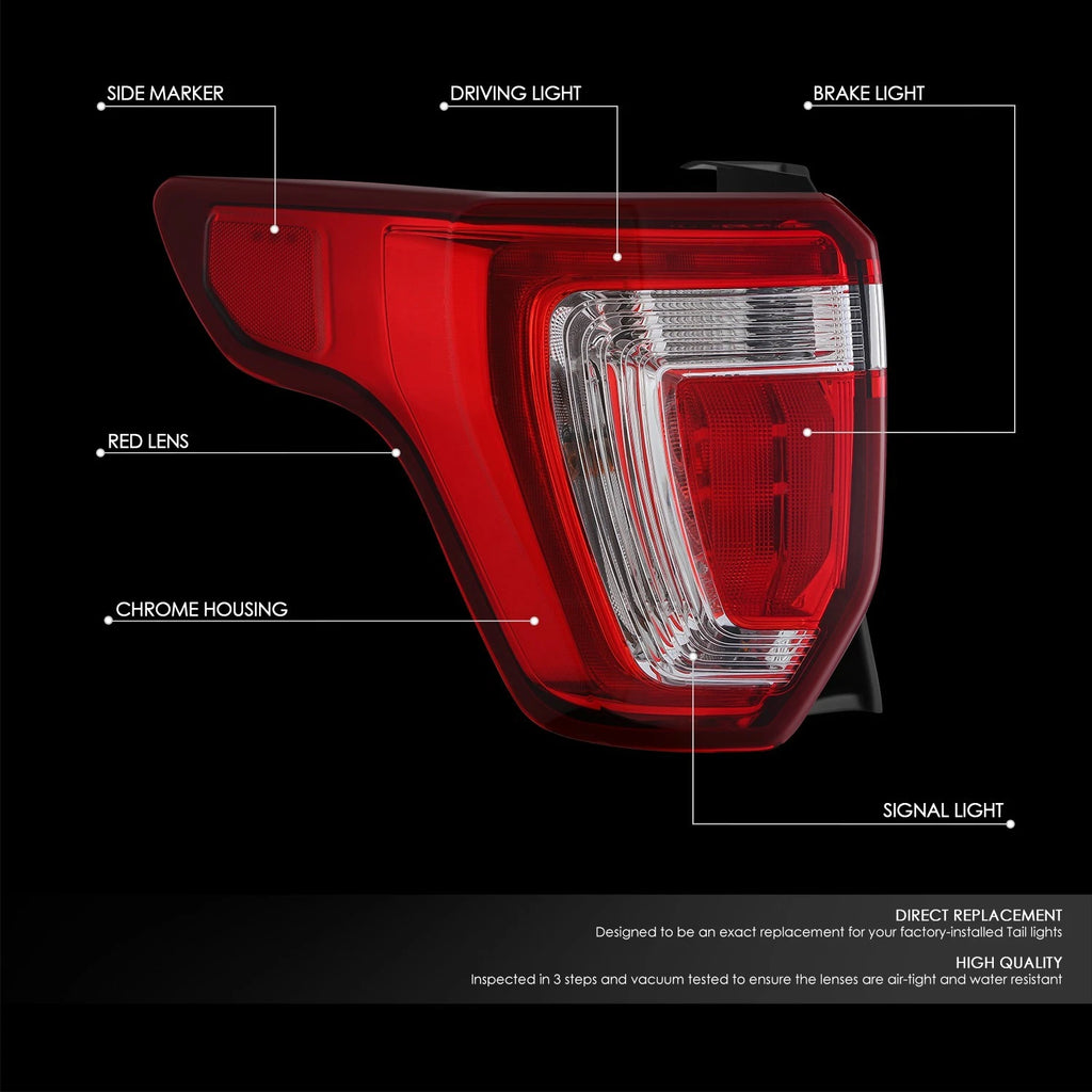 Chrome Red LED Tail Light Assembly for Ford Explorer (2016–2019)