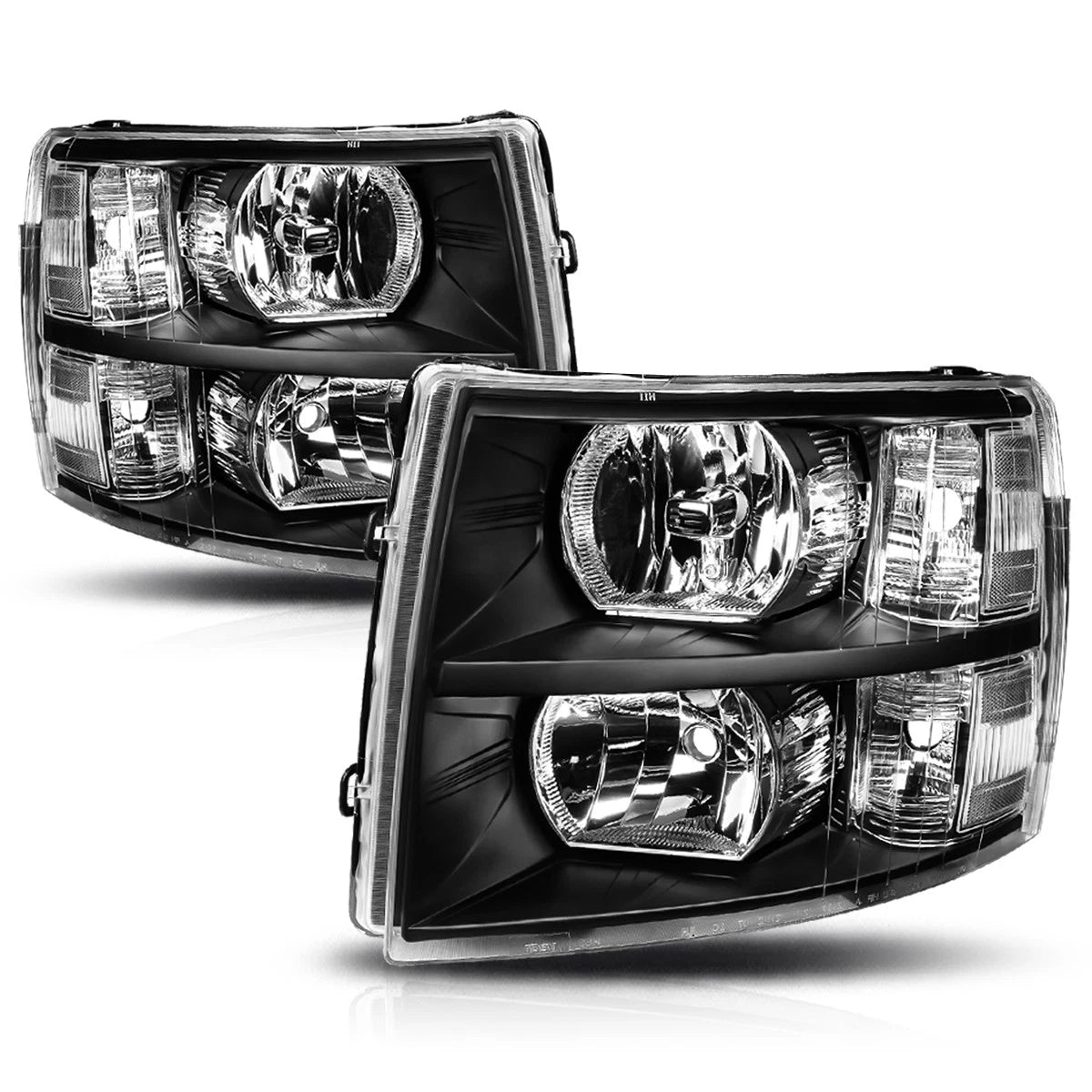Headlight Lamps for Chevy Silverado (2007–2014) Black Housing Clear Corner
