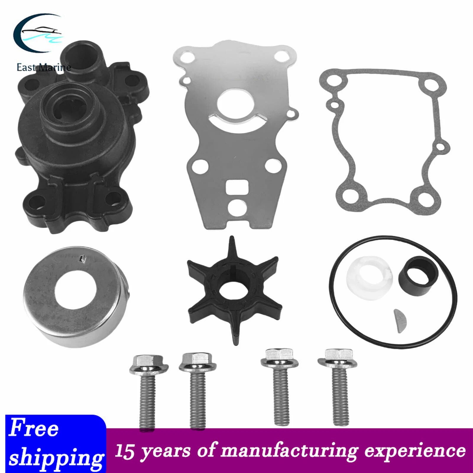 Water Pump Impeller Kit for Yamaha 25 30 40 HP 4-Stroke Outboard (66T-W0078-00)
