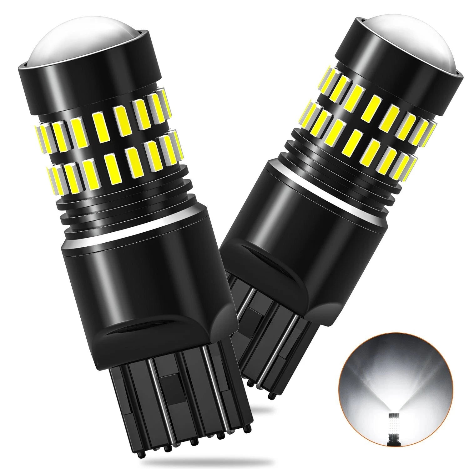 Pair 7443 7440 7444 LED White Reverse Stop Turn Signal Bulbs for Vehicles
