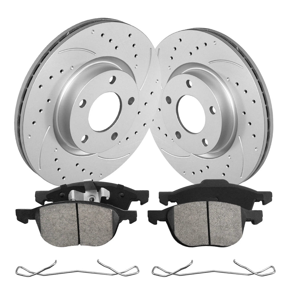 Front Drilled Slotted Rotors & Ceramic Brake Pads for Mazda 3 (2004–2013)