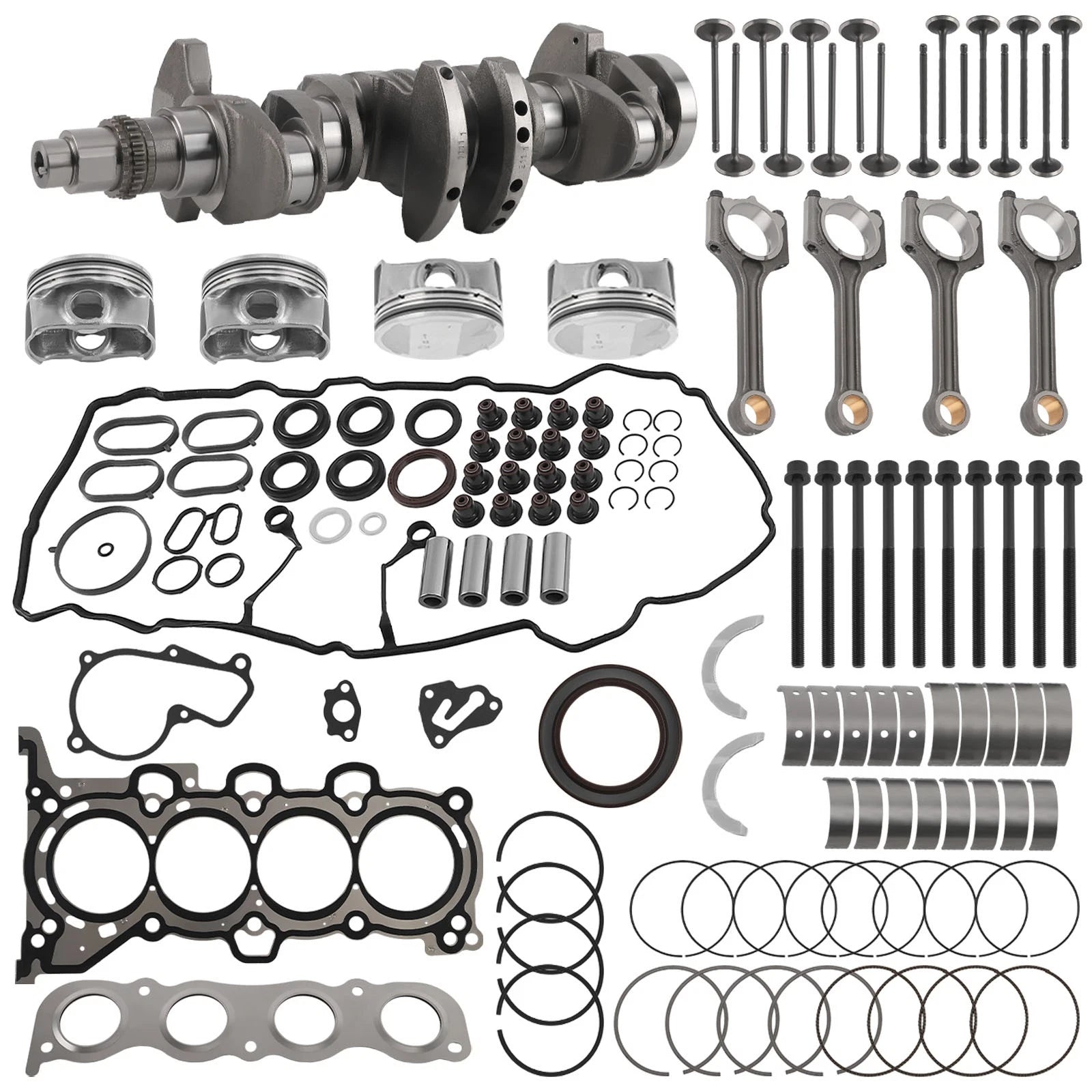 Piston Gasket Rebuild Set w/ Crankshaft & Rods for Hyundai Kia (G4NH)