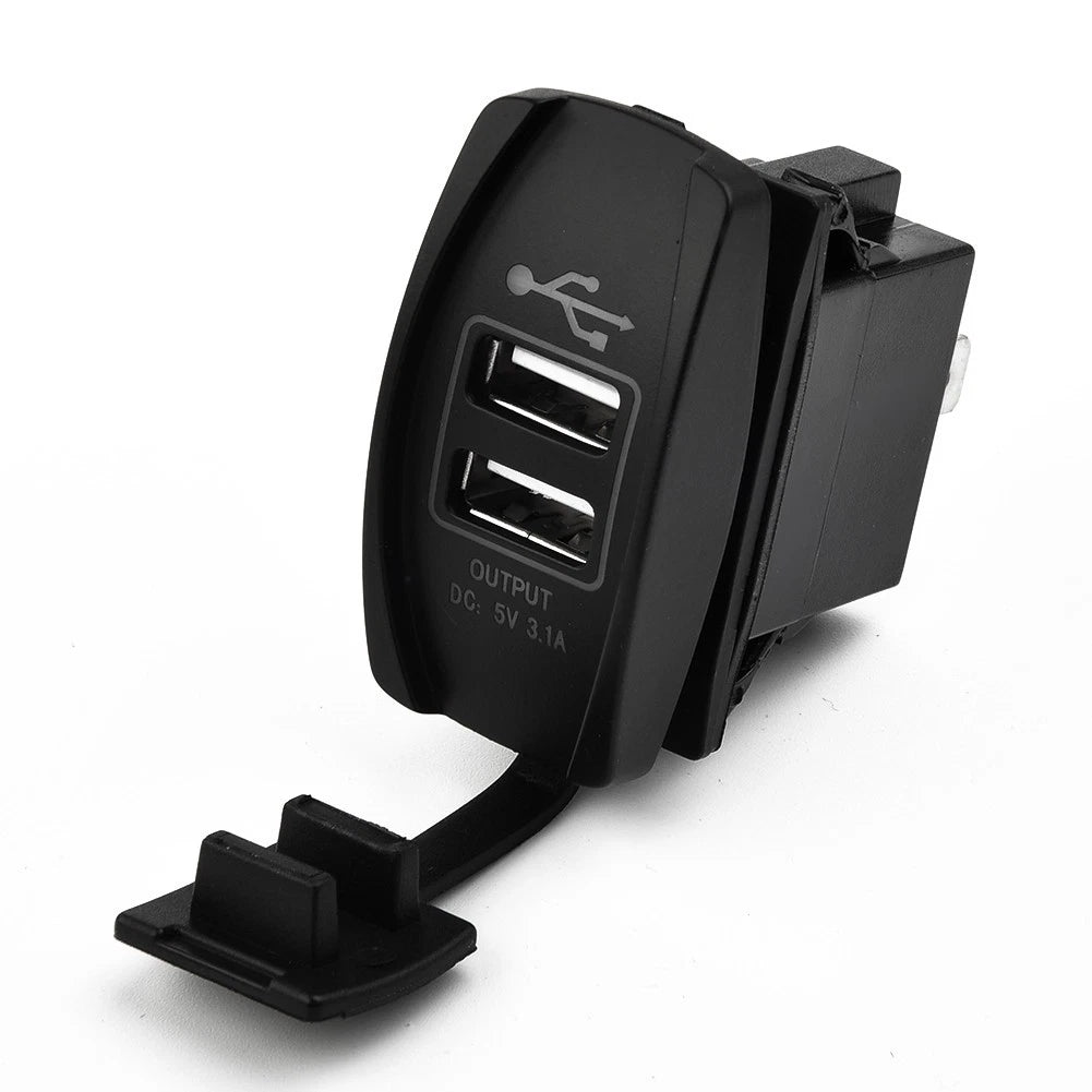 Dual USB Charger with Blue LED Light for Car Boat