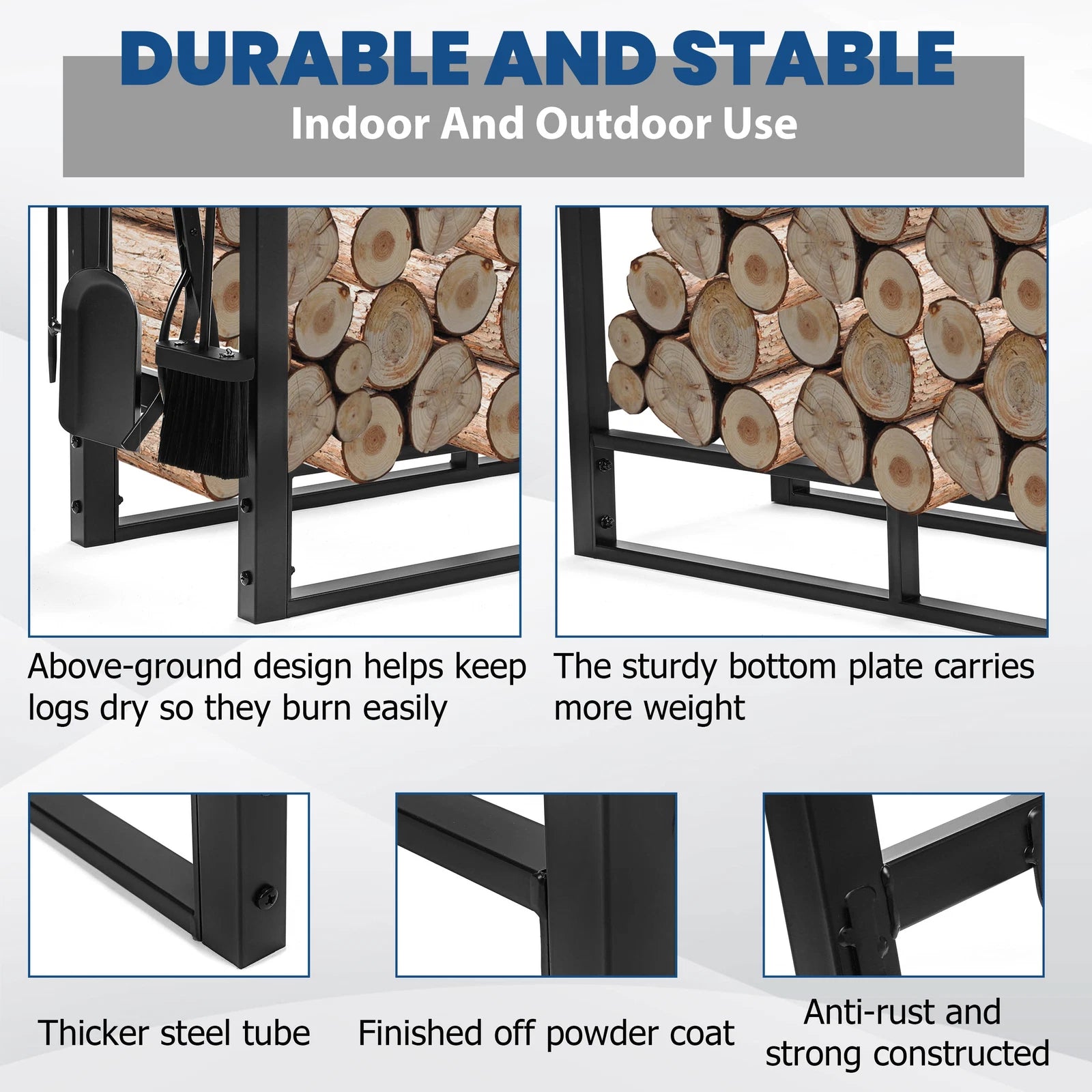 34" Firewood Log Rack for Indoor/Outdoor Storage - Heavy Duty Steel