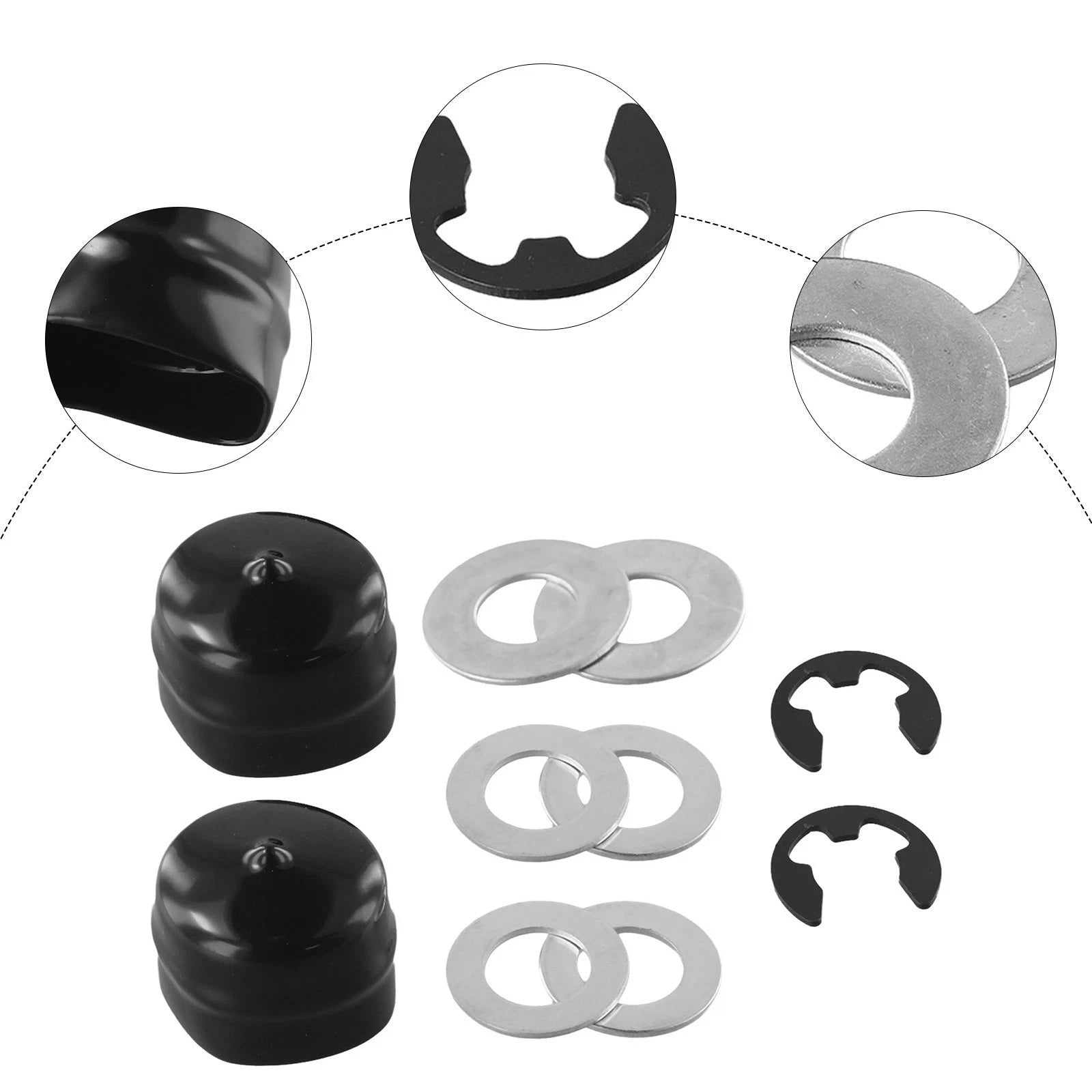 Set of 2 Hub Cap Retainer Washers & 4 E-Clips for
