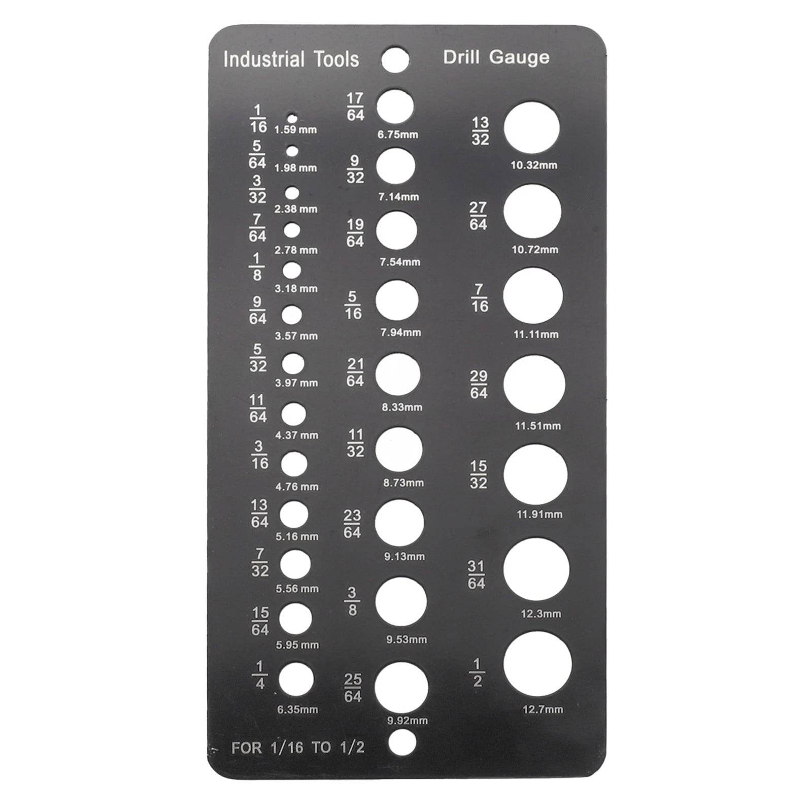 29-Hole Metric Drill Bit Gauge for 1/16 to 1/2 Drill Bit