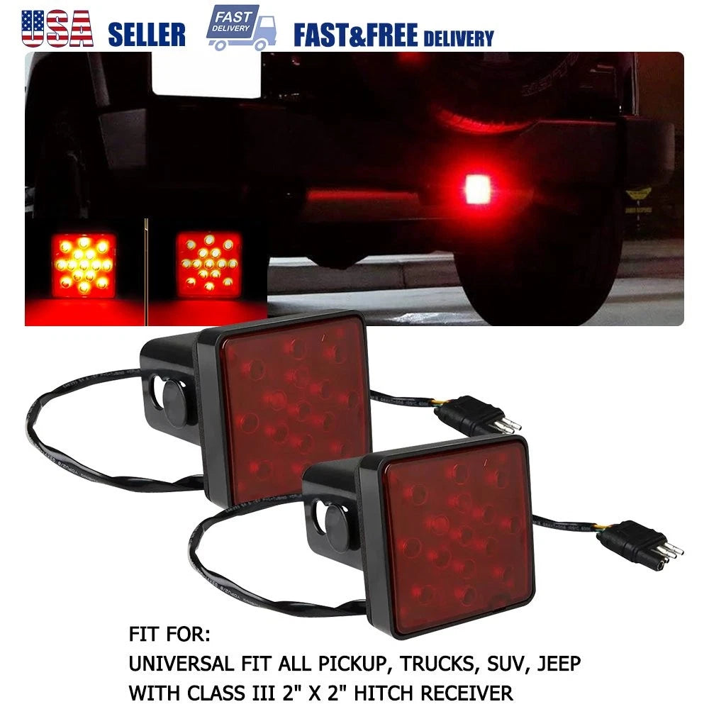 2X 15-LED Brake Light Trailer Hitch Cover for Towing 2" Red Lens
