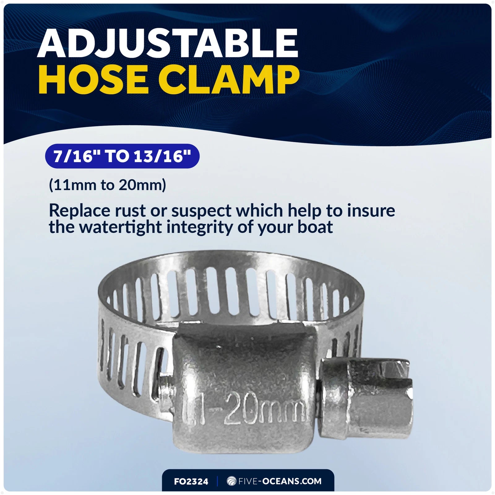 Stainless Steel Adjustable Hose Clamp 7/16"-13/16" for (11-20mm) FO2324
