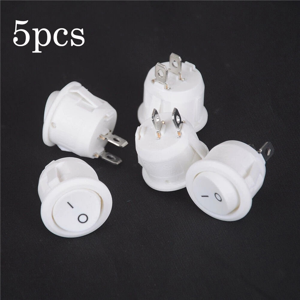 Set of 5 Mini Rocker Switches for Motorhome ON-OFF Round Terminal White