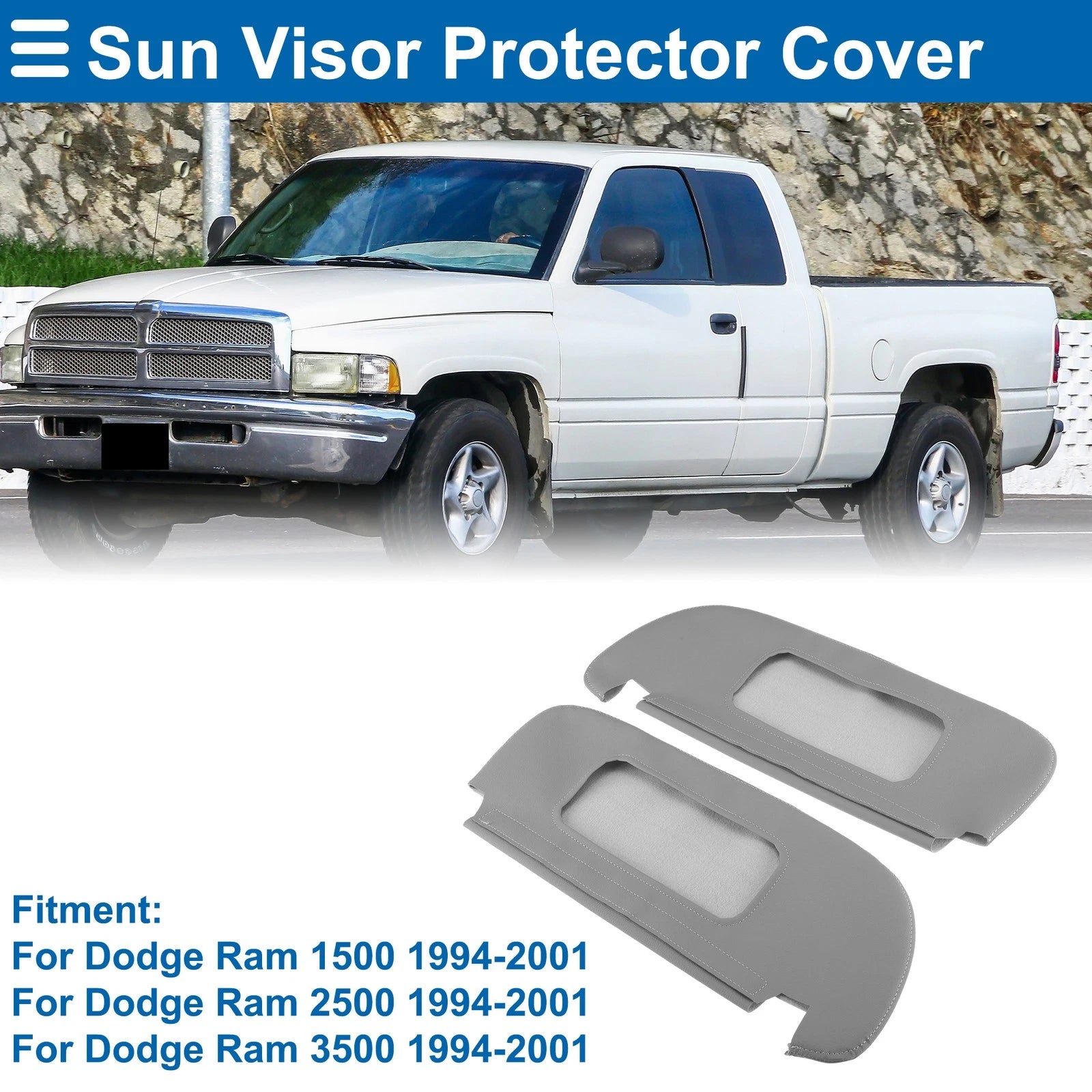 Sun Visor Cover for Dodge Ram 1500 (1994–2001) Leather Gray