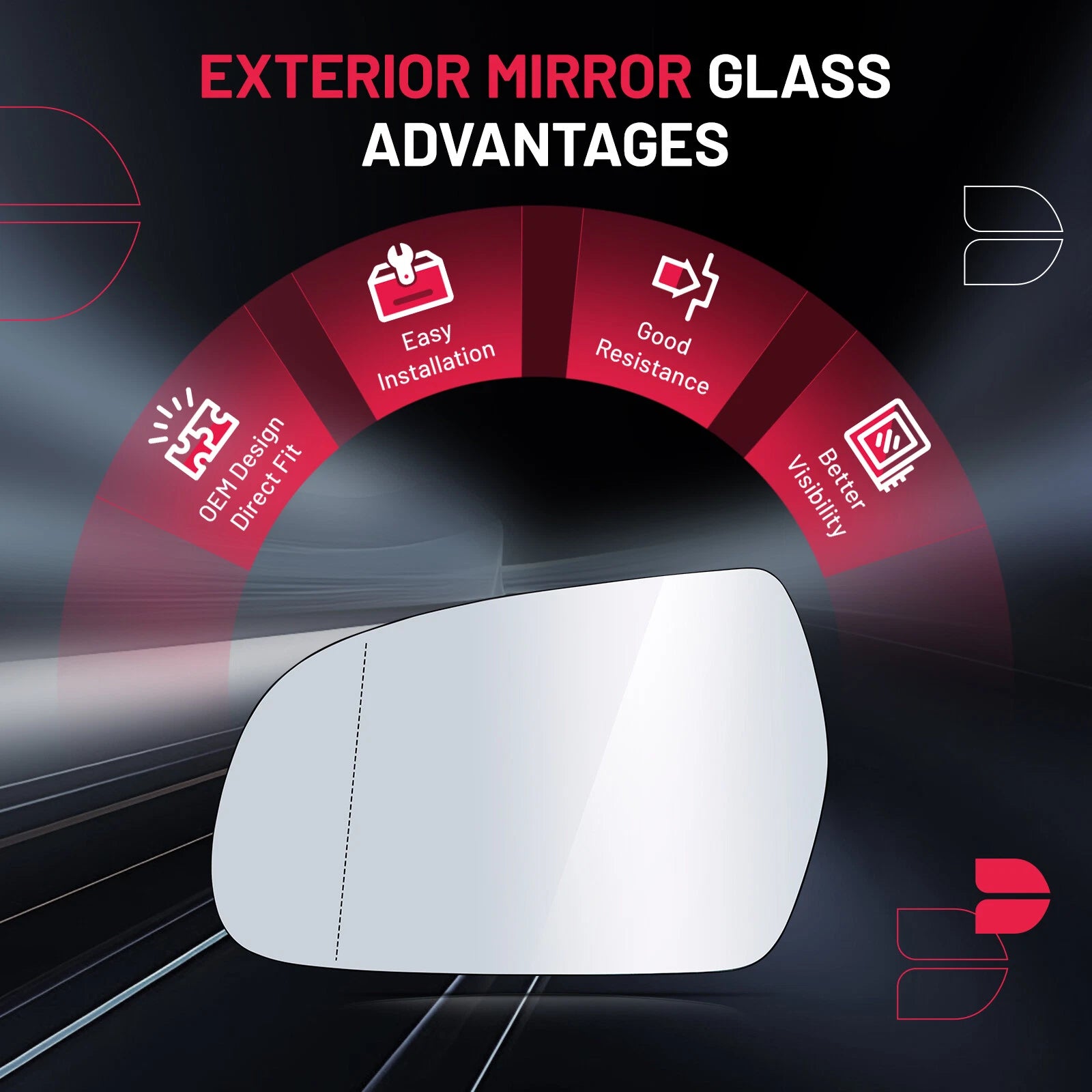 Driver Left Side Mirror Glass for Audi S5 (2011-2017)