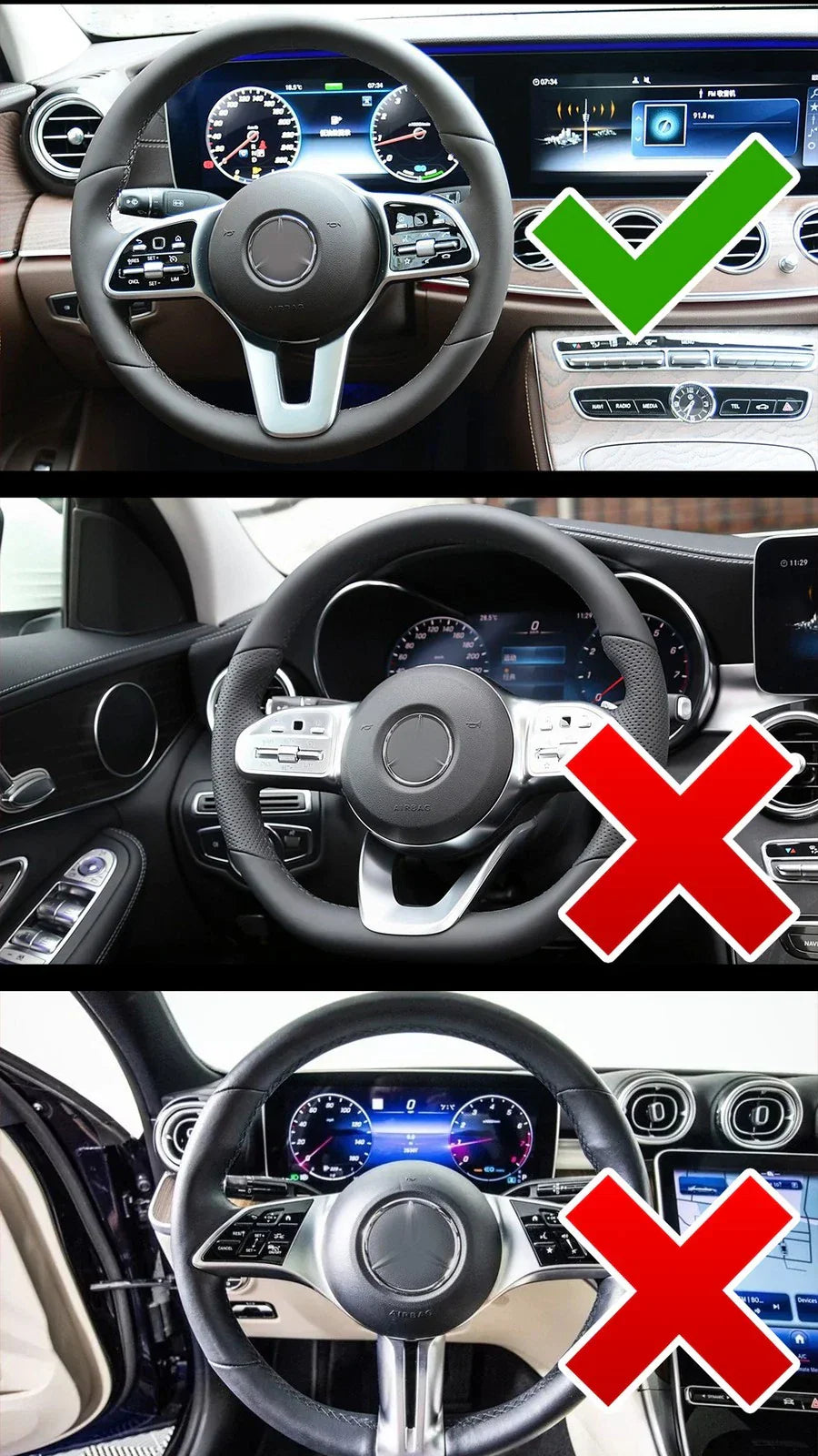 Gloss Black Tape-On Adhesive Steering Wheel Trim Cover for Mercedes-Benz (2019–2021)