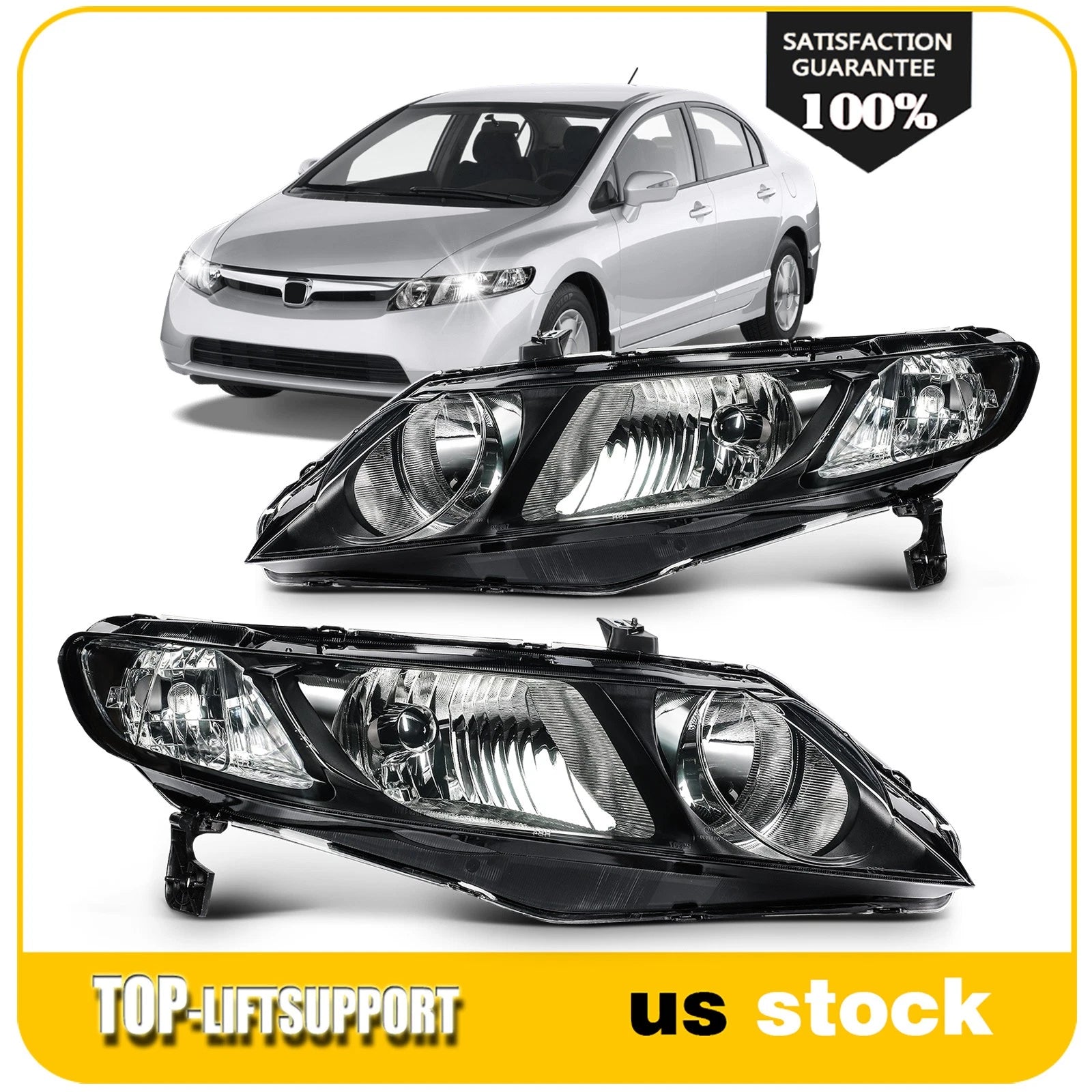 Set of 2 Halogen Headlights for Honda Civic Sedan (2006–2011)