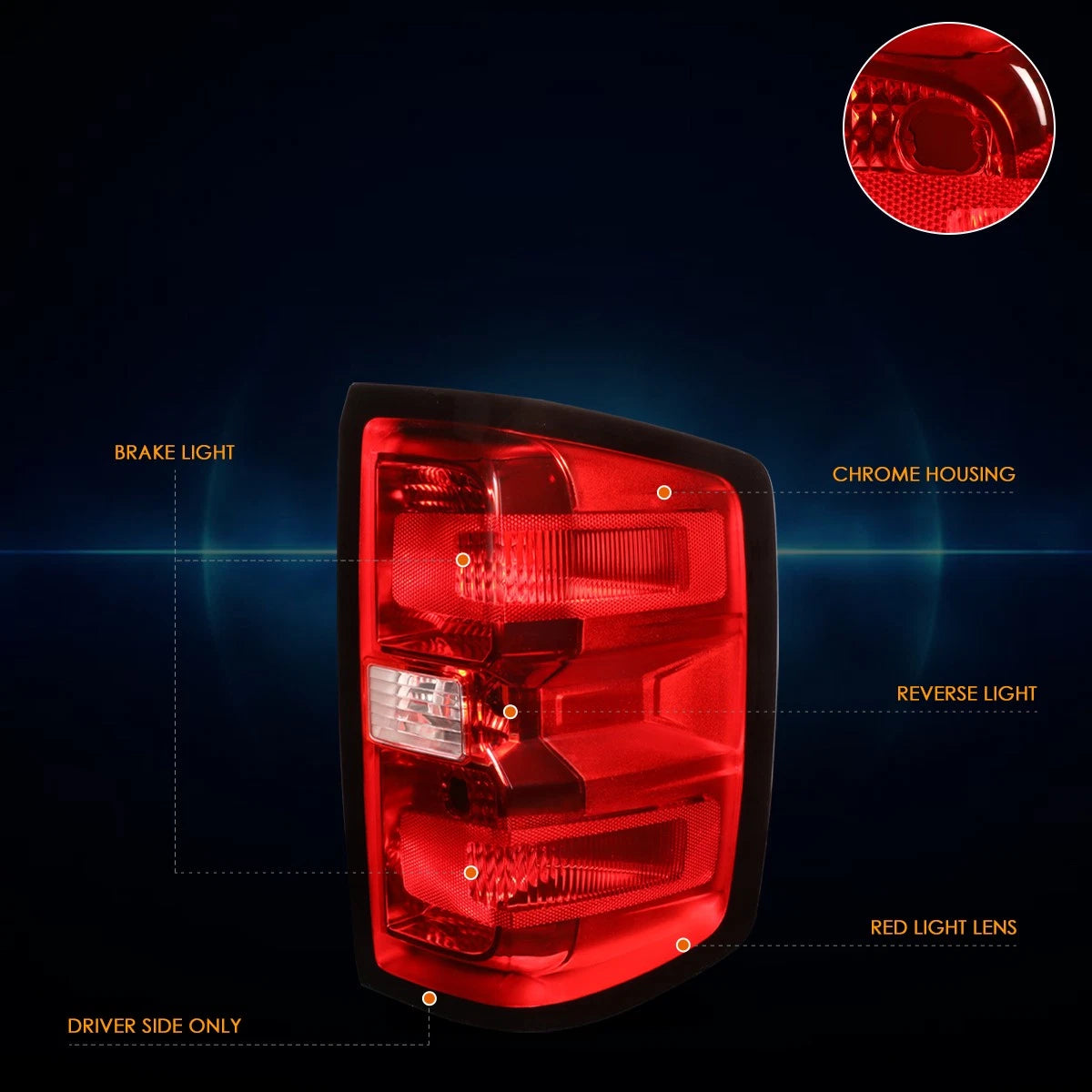 Right Side Red Lens Tail Brake Light Stop Lamp for Silverado/Sierra 3500HD (2014–2019)
