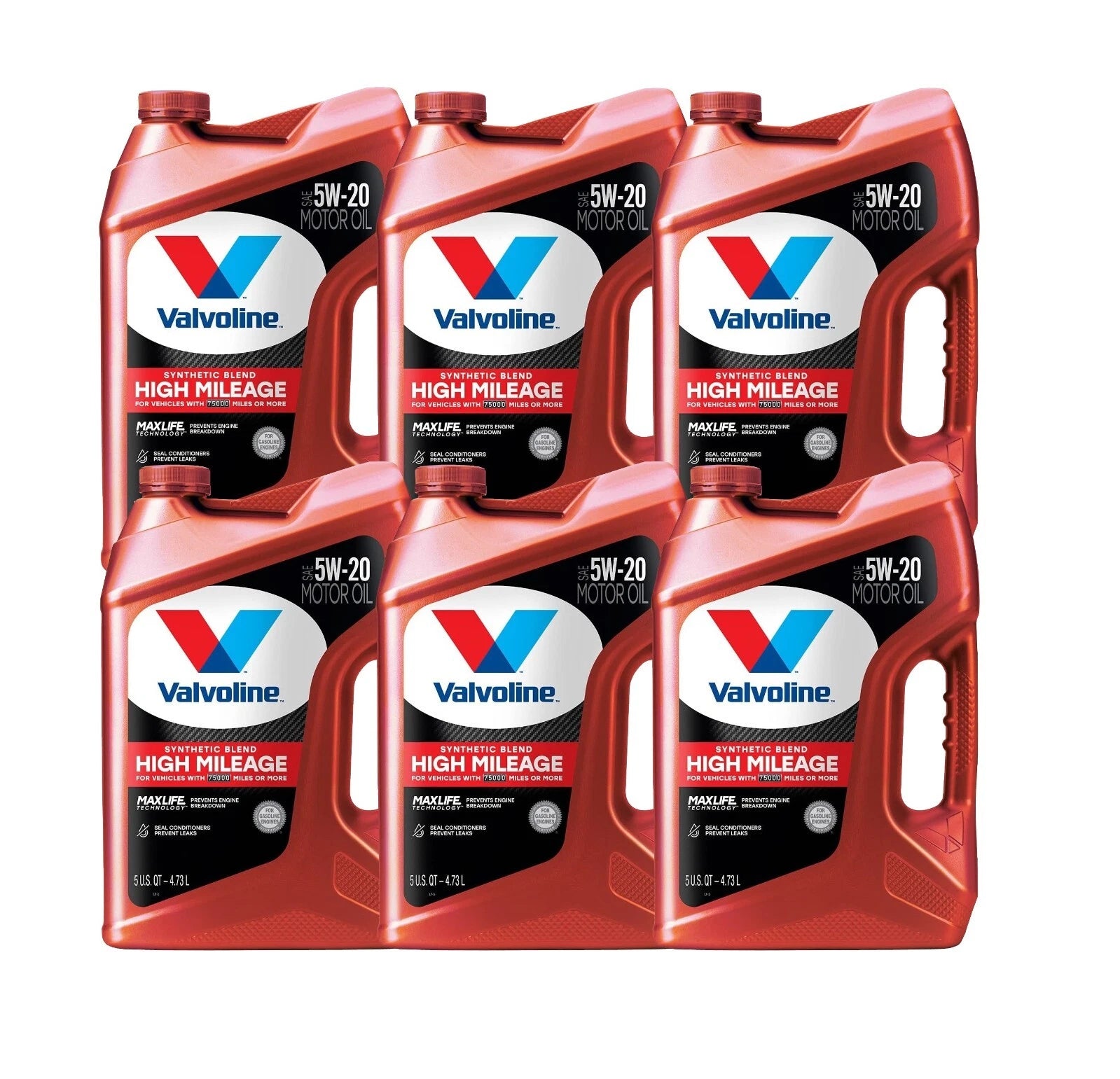 Set of 6 Quarts MaxLife 5W-20 Synthetic Blend Motor Oil for High Mileage