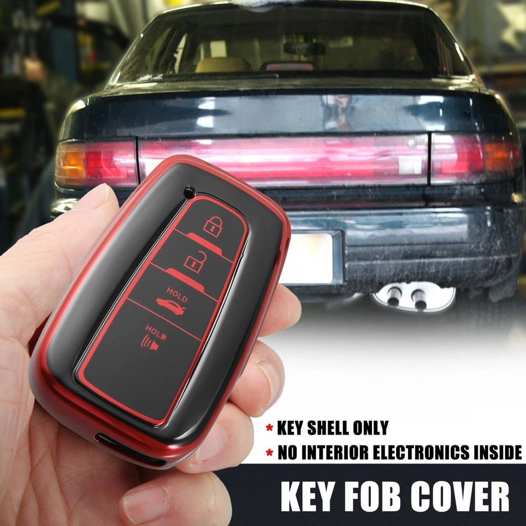 Set of 4 Red Button Remote Key Fob Covers for Toyota RAV4 Camry Corolla (2018–2022)