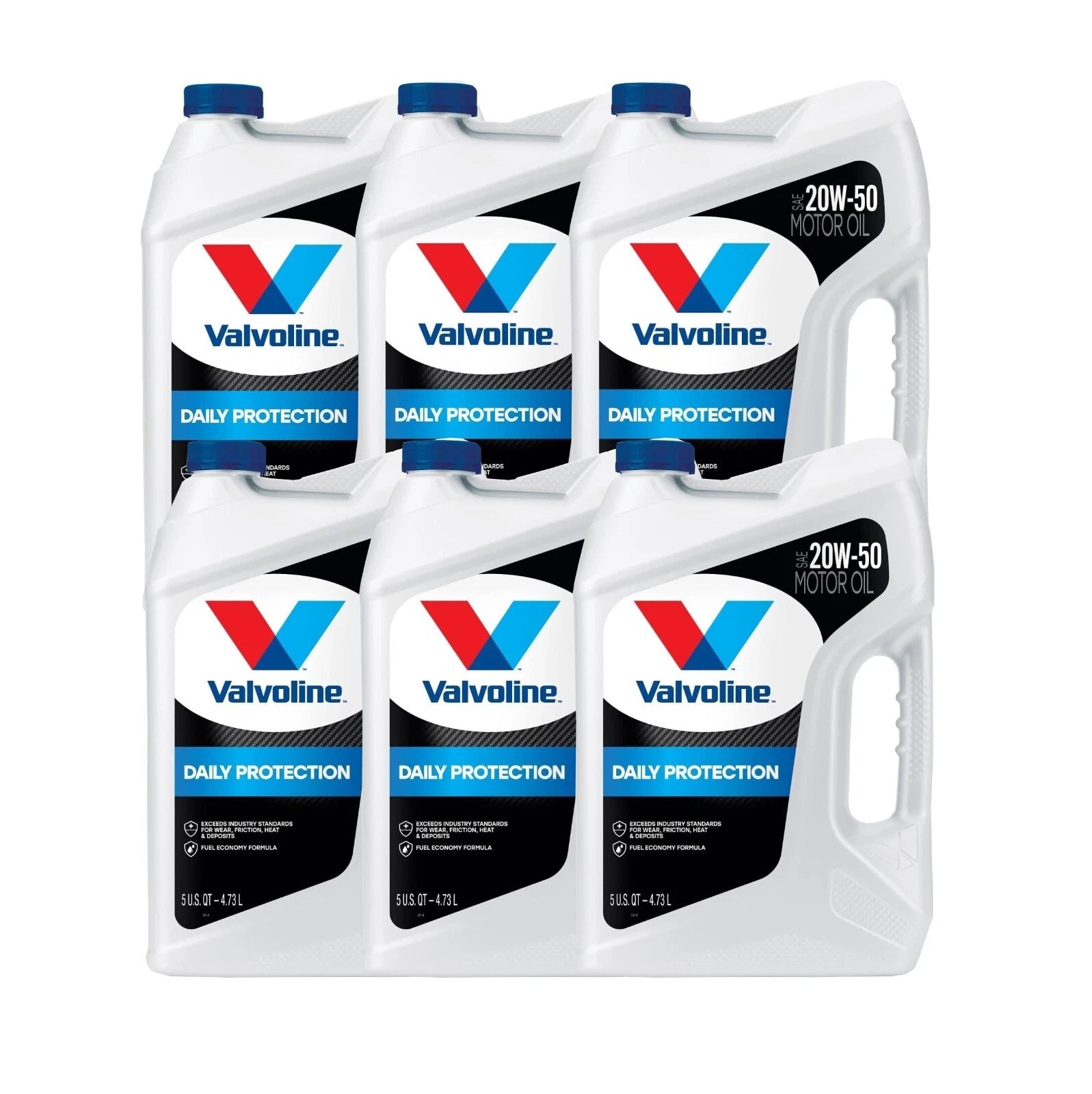 Set of 6 Quarts SAE 20W-50 Synthetic Blend Motor Oil for Daily Protection